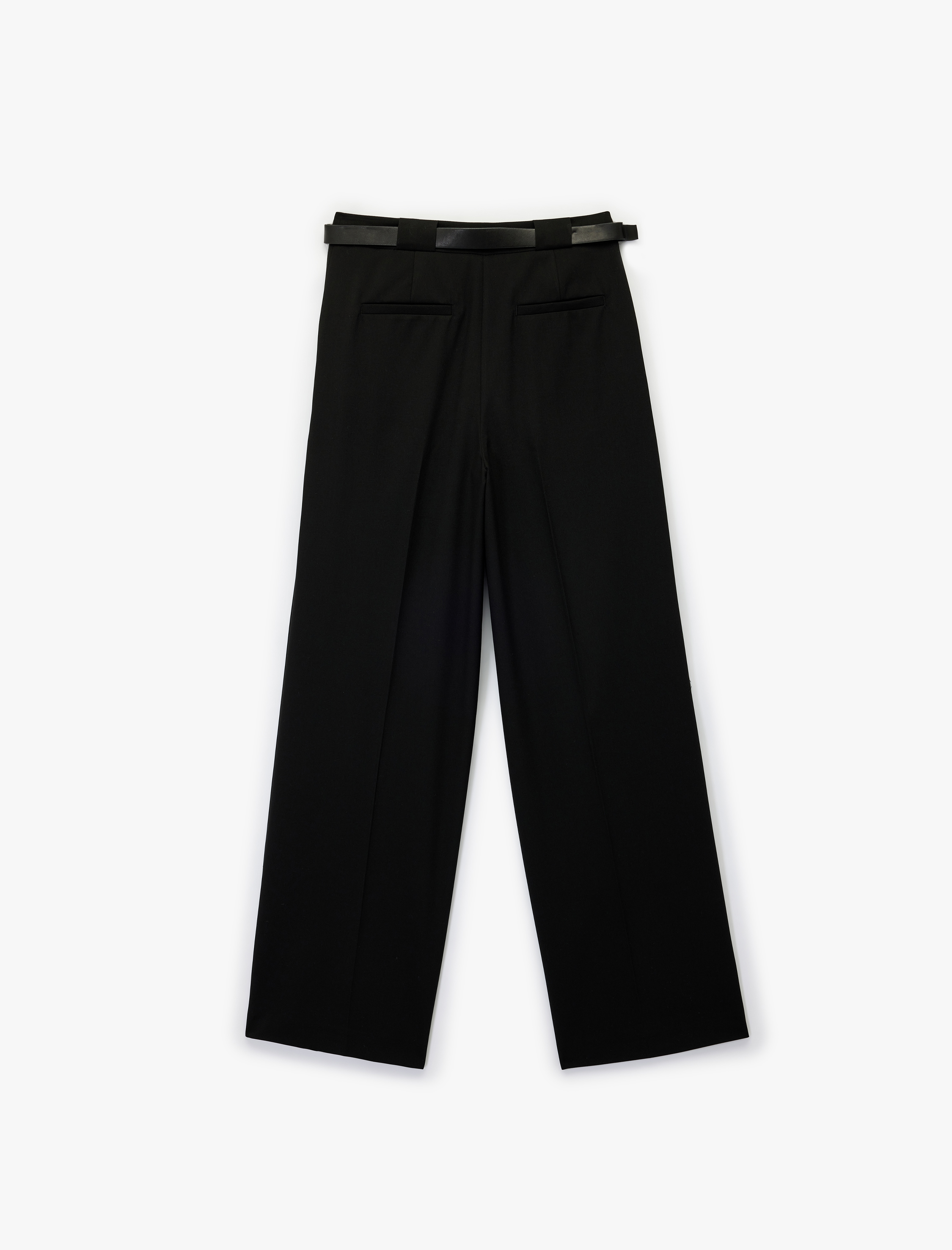   Viskon Karışımlı Yüksek Bel Kemerli Geniş Paça Kumaş Pantolon