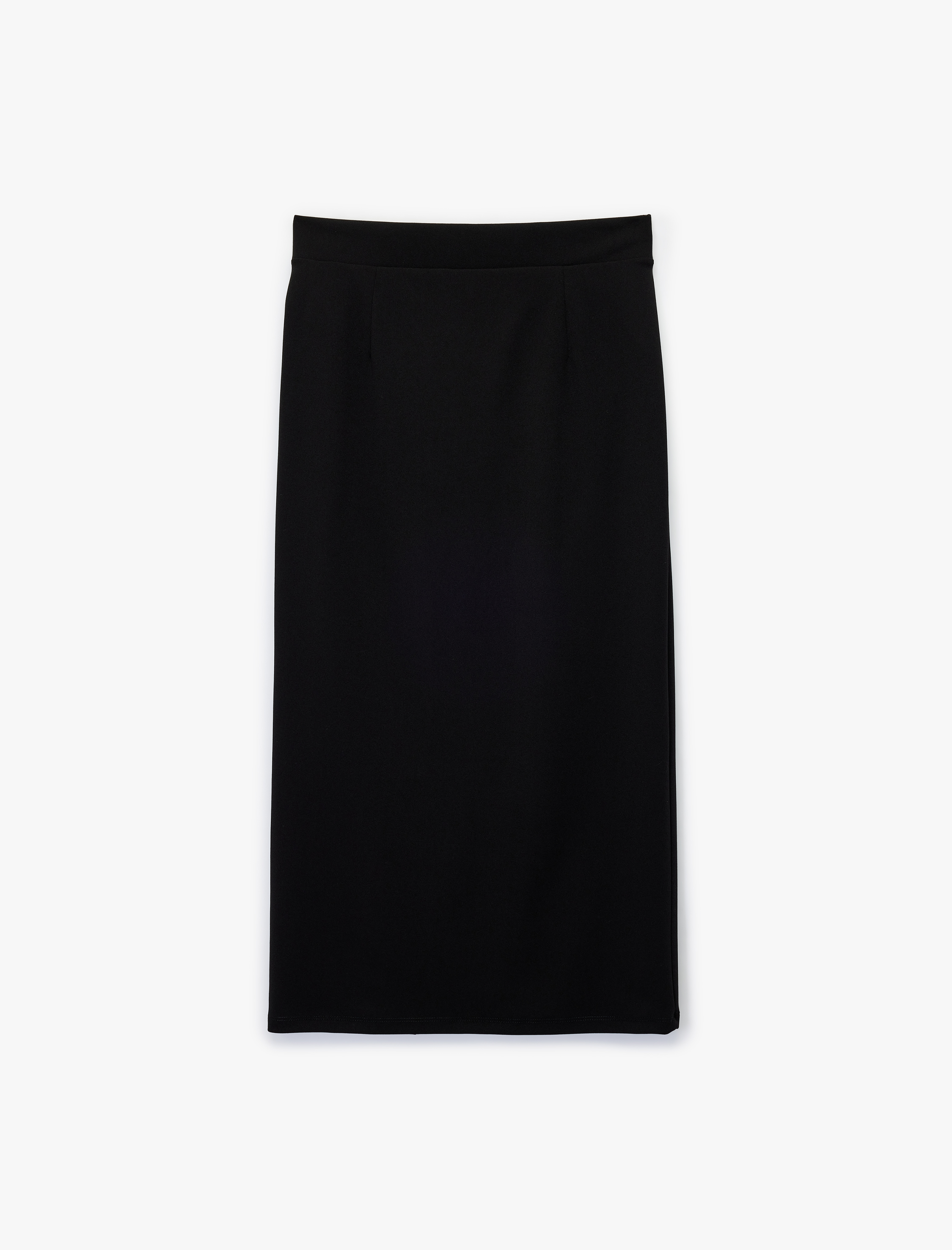   Krep Scuba Kumaş Metal Aksesuarlı Midi Kruvaze Etek