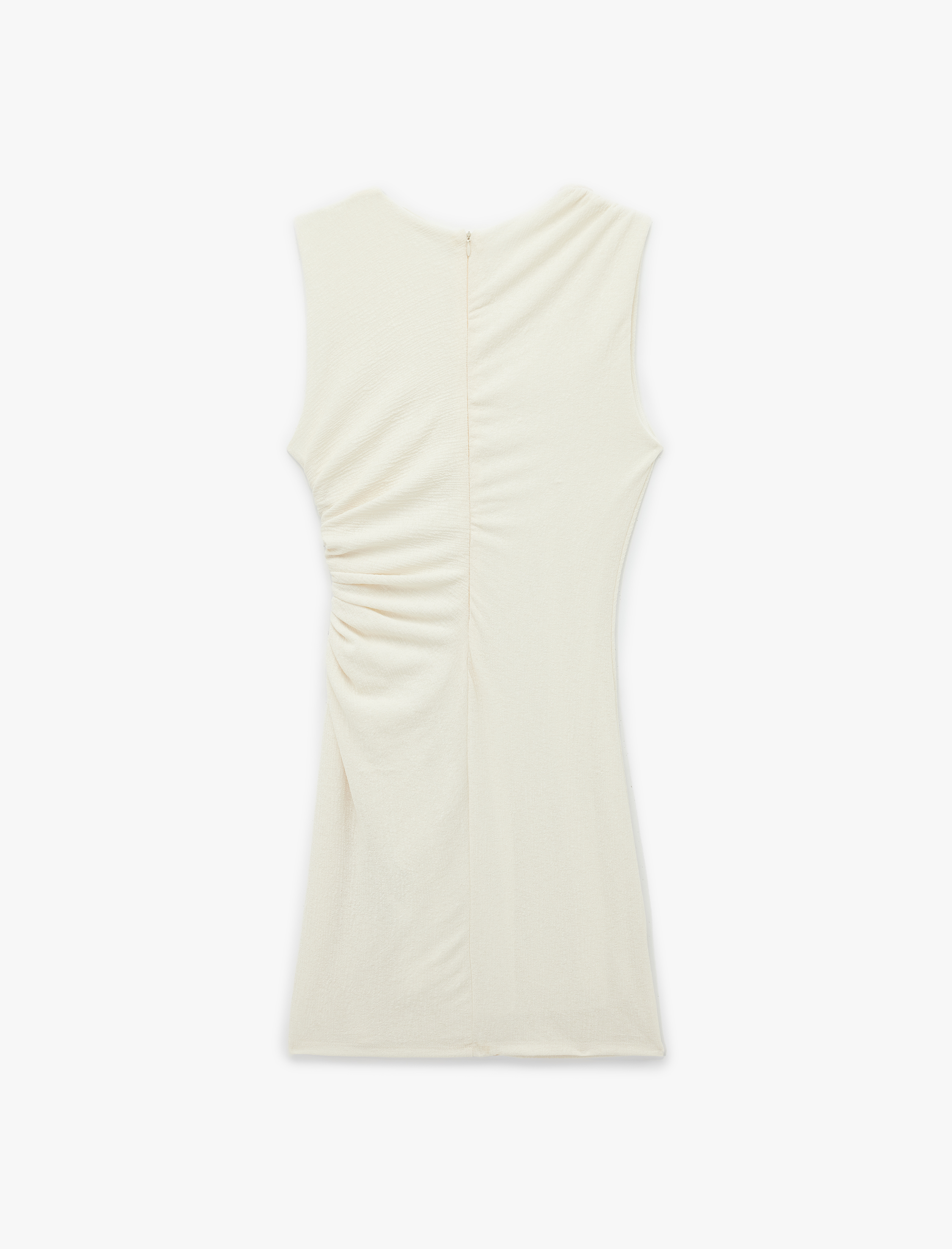   Krep Kumaş Slim Fit Kolsuz Bisiklet Yaka Drapeli Mini Elbise