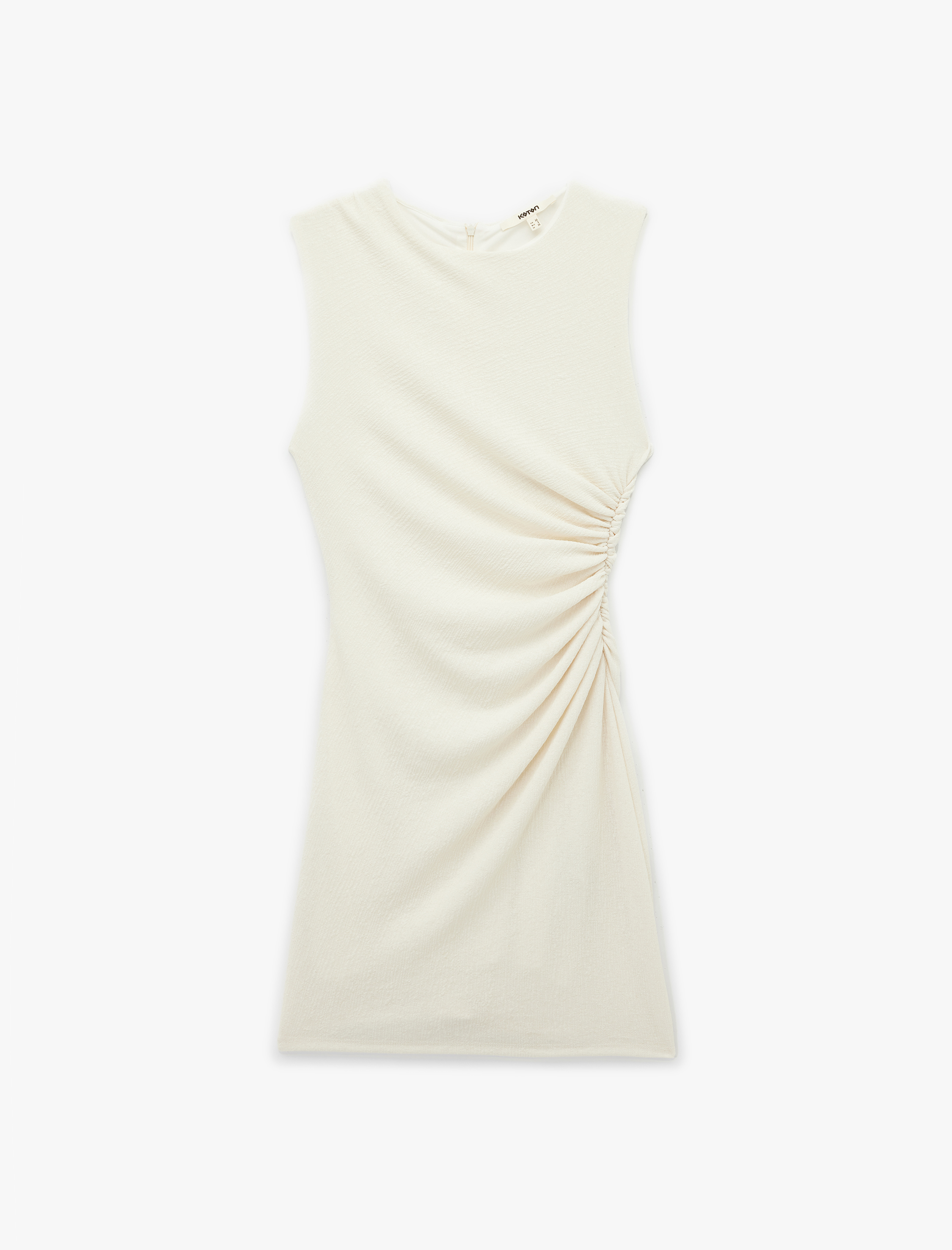   Krep Kumaş Slim Fit Kolsuz Bisiklet Yaka Drapeli Mini Elbise