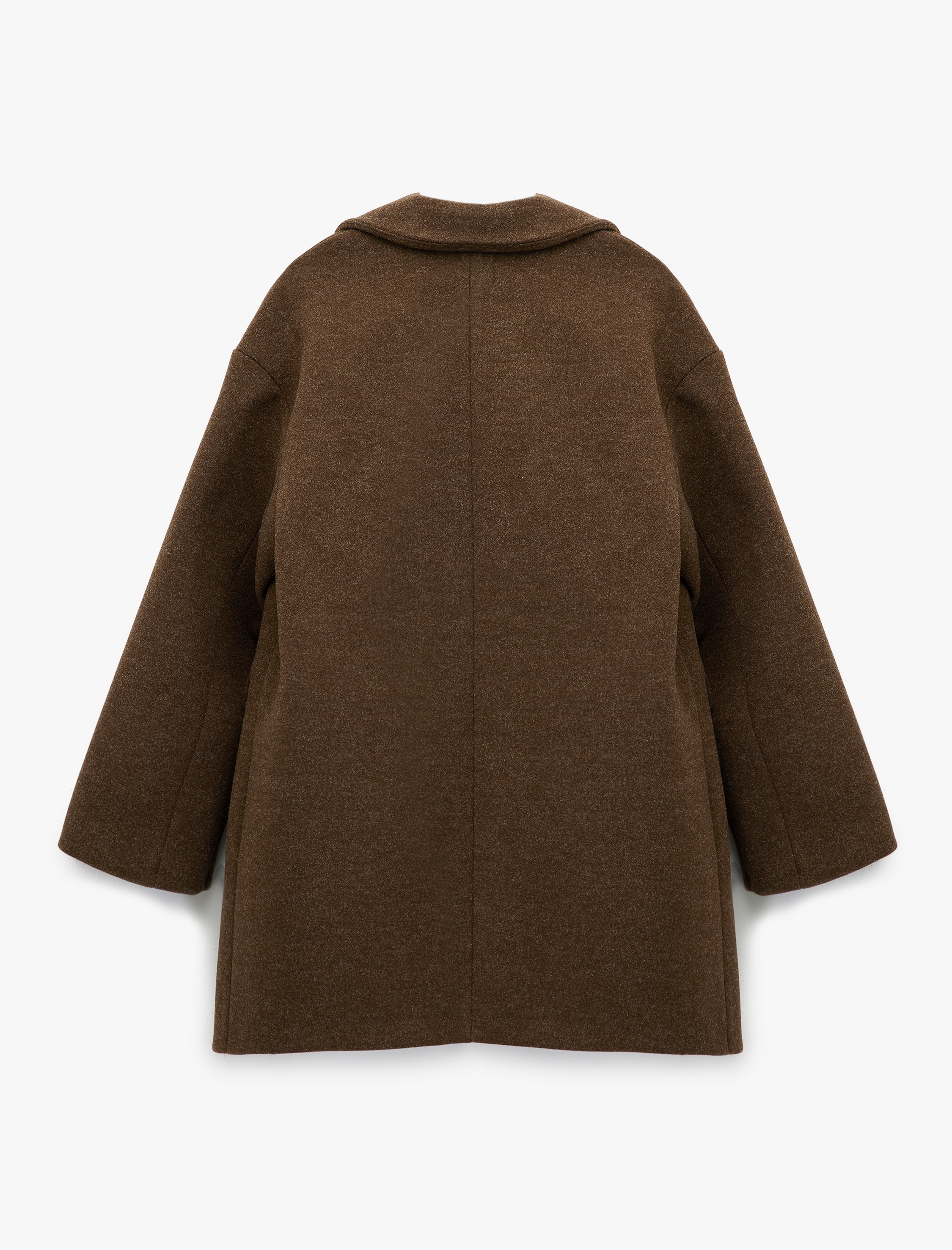   Uzun Kollu Düğmeli Cepli Kruvaze Kaşe Kaban