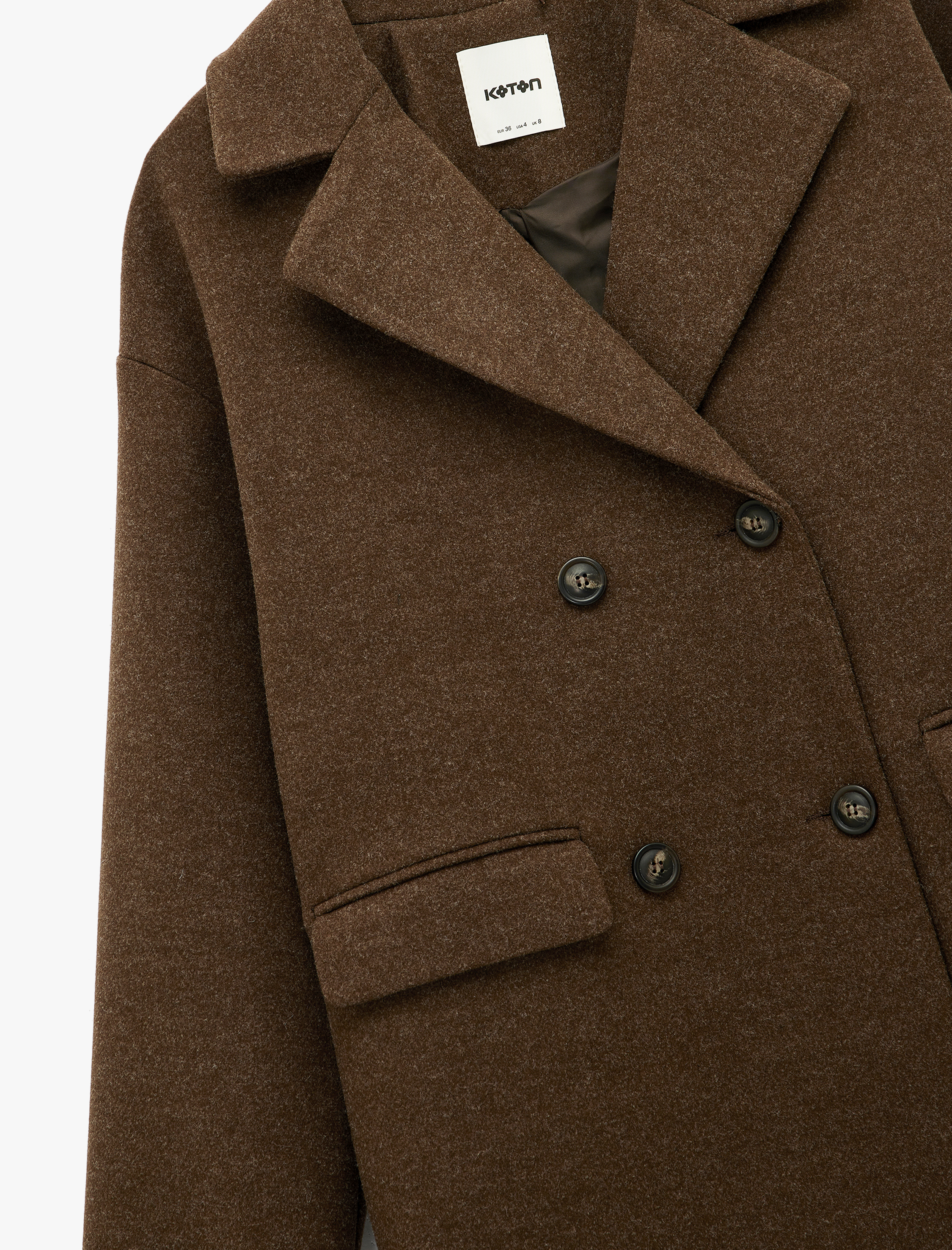   Uzun Kollu Düğmeli Cepli Kruvaze Kaşe Kaban