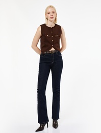 Gold Düğmeli Bisiklet Yaka Düğmeli Triko Yelek