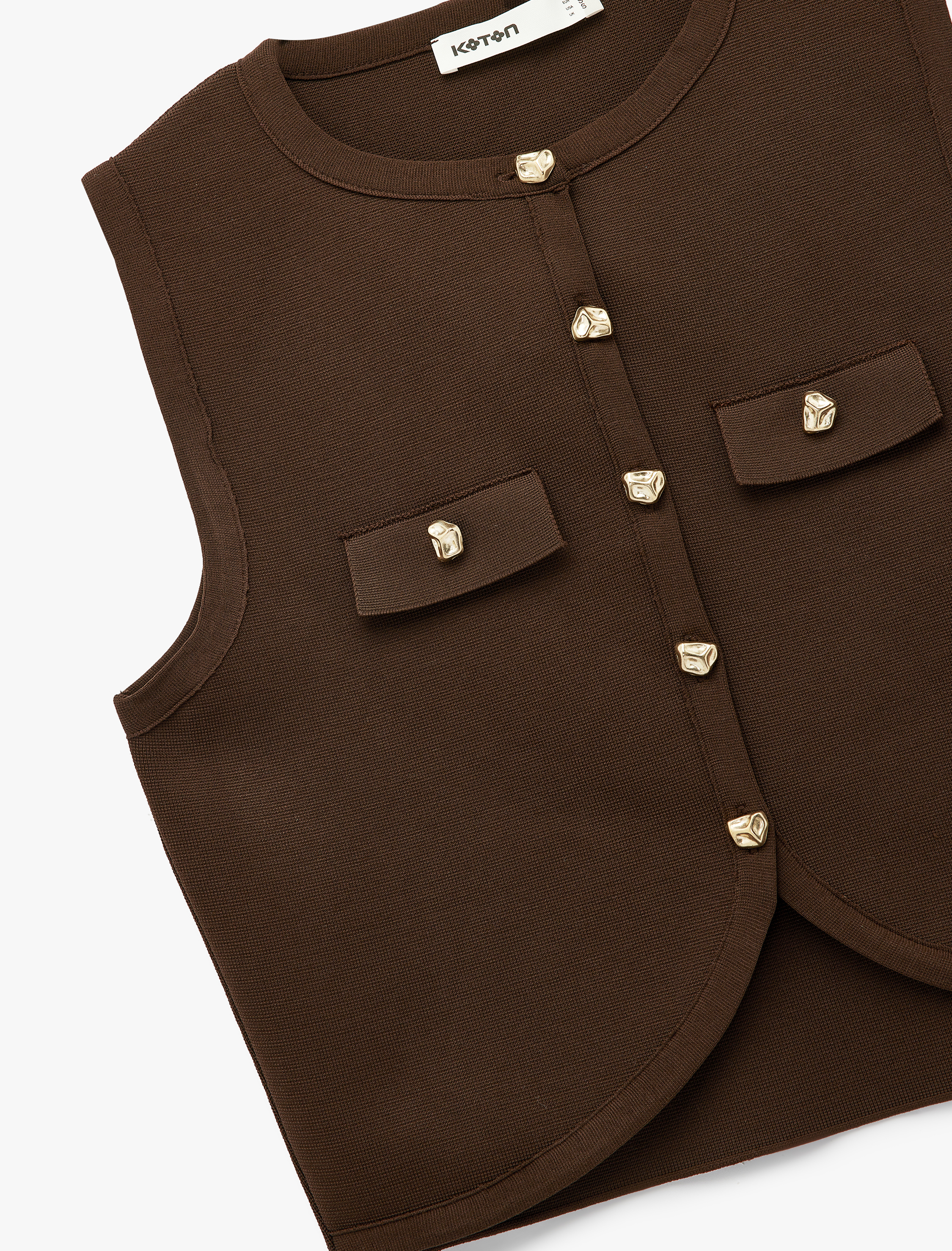   Gold Düğmeli Bisiklet Yaka Düğmeli Triko Yelek