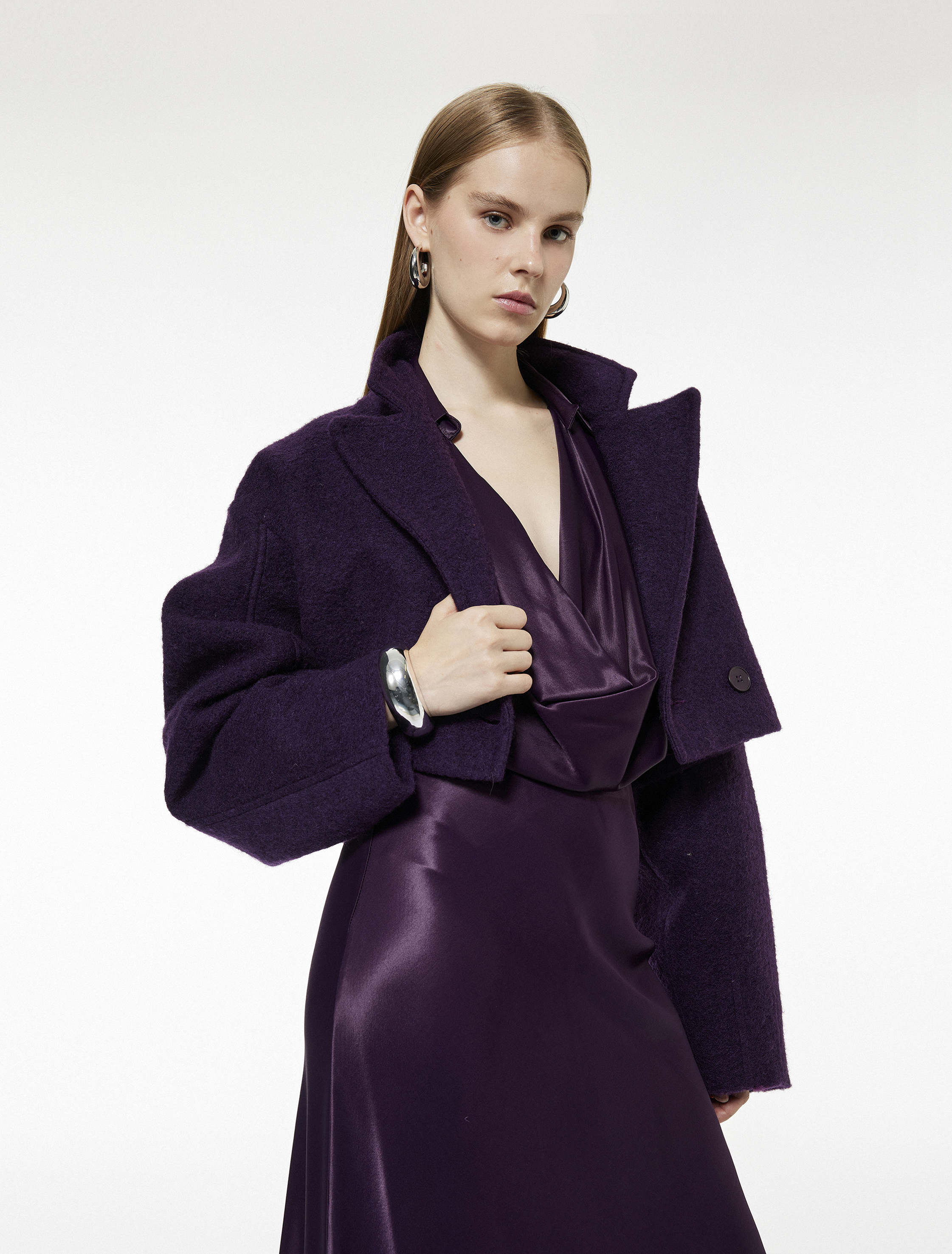   Degaje Yaka Uzun Kollu Viskon Saten Bluz