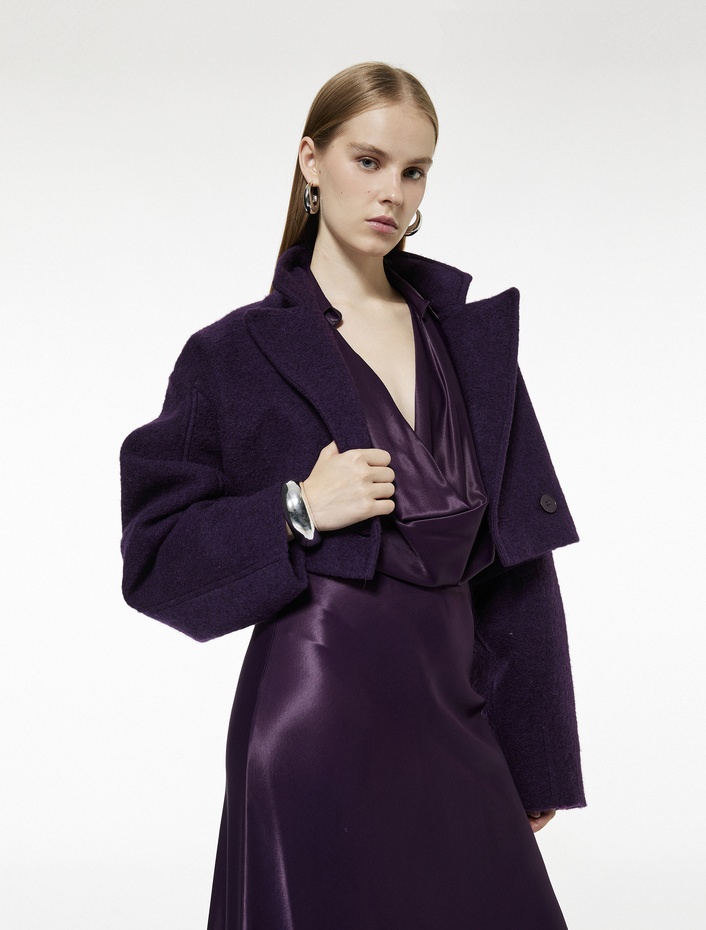  Degaje Yaka Uzun Kollu Viskon Saten Bluz