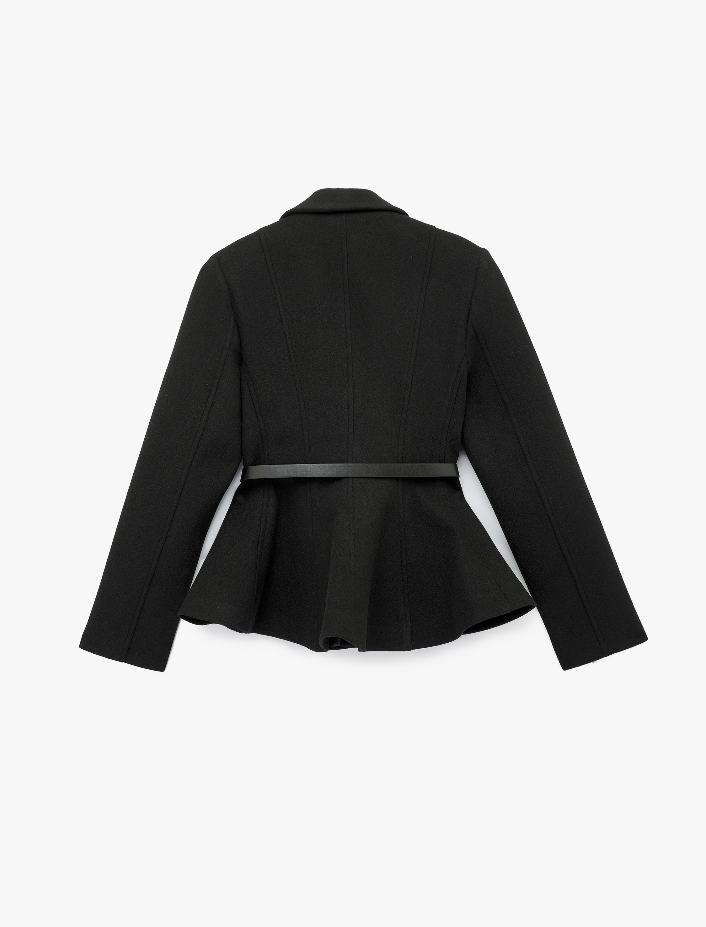   Uzun Kollu Kemer Detaylı Peplum Blazer Ceket