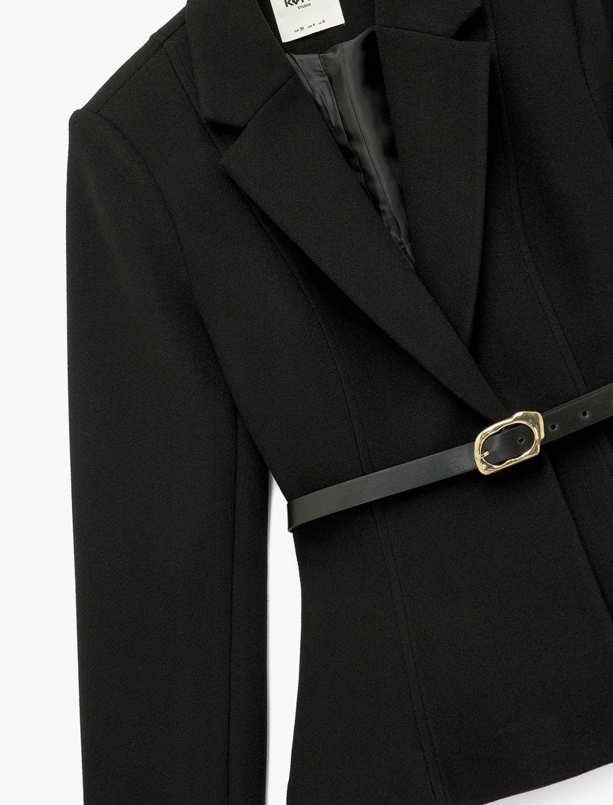  Uzun Kollu Kemer Detaylı Peplum Blazer Ceket