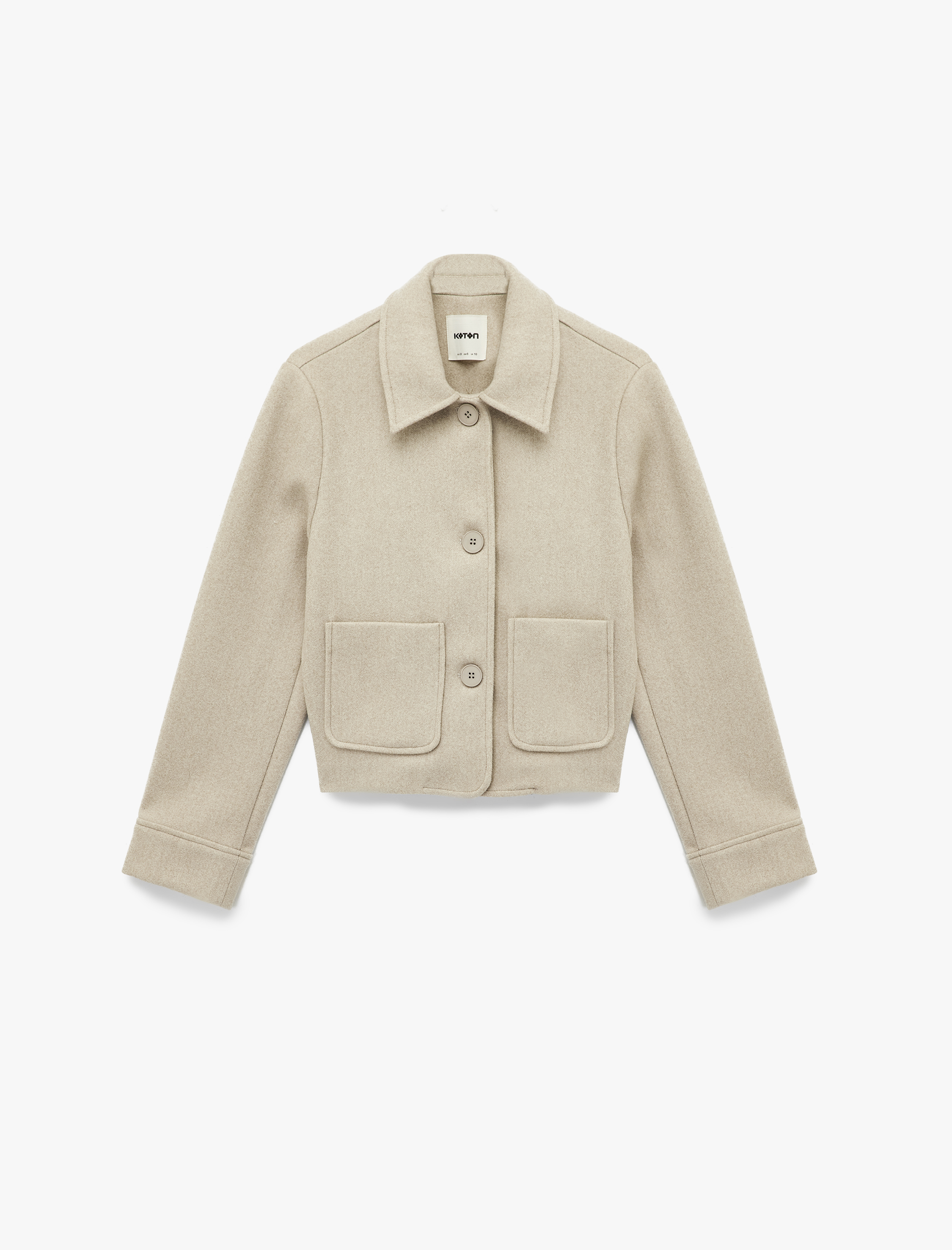   Gömlek Yaka Cepli Uzun Kollu Kaşe Crop Ceket