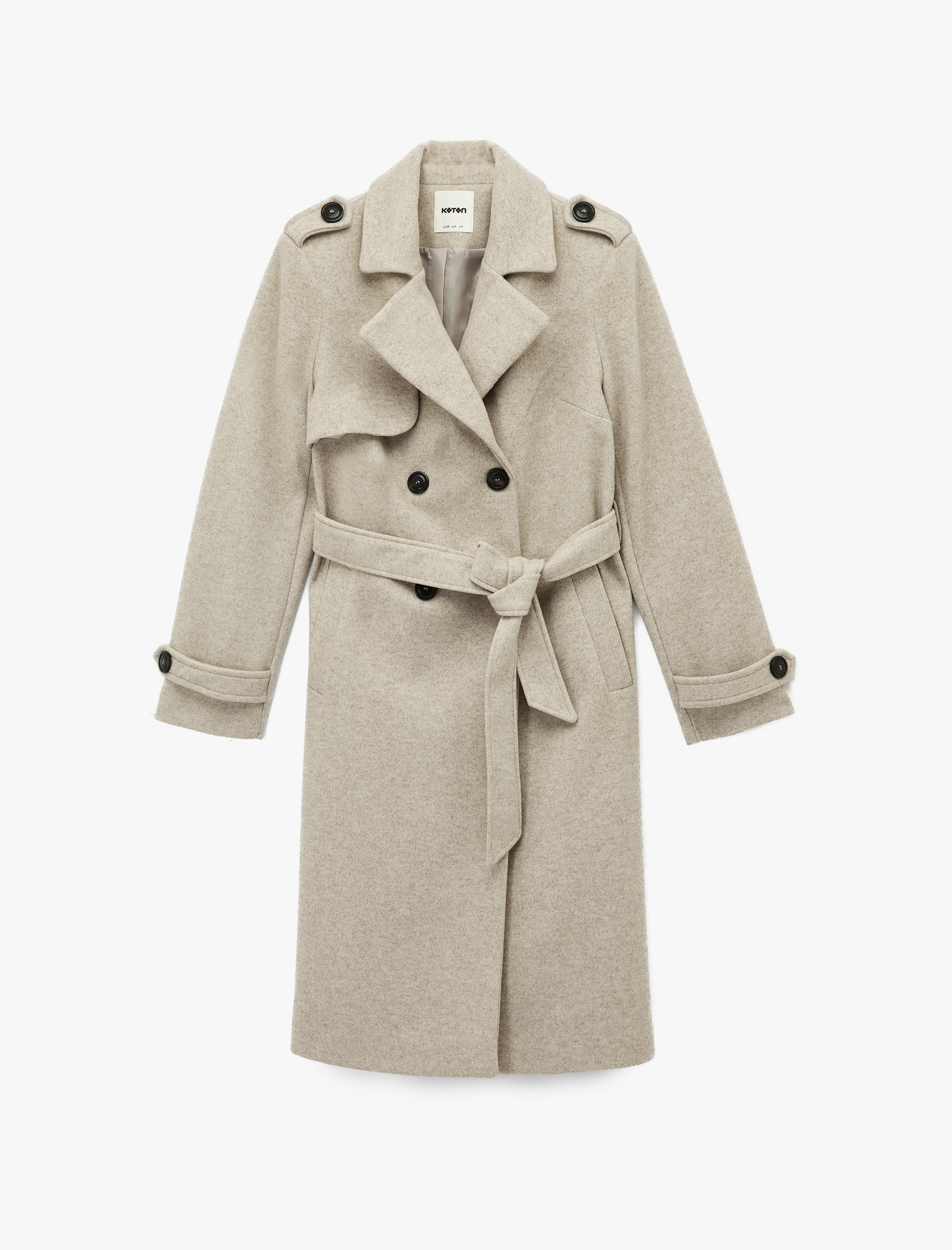   Uzun Kollu Kruvaze Kemerli Uzun Kaşe Kaban