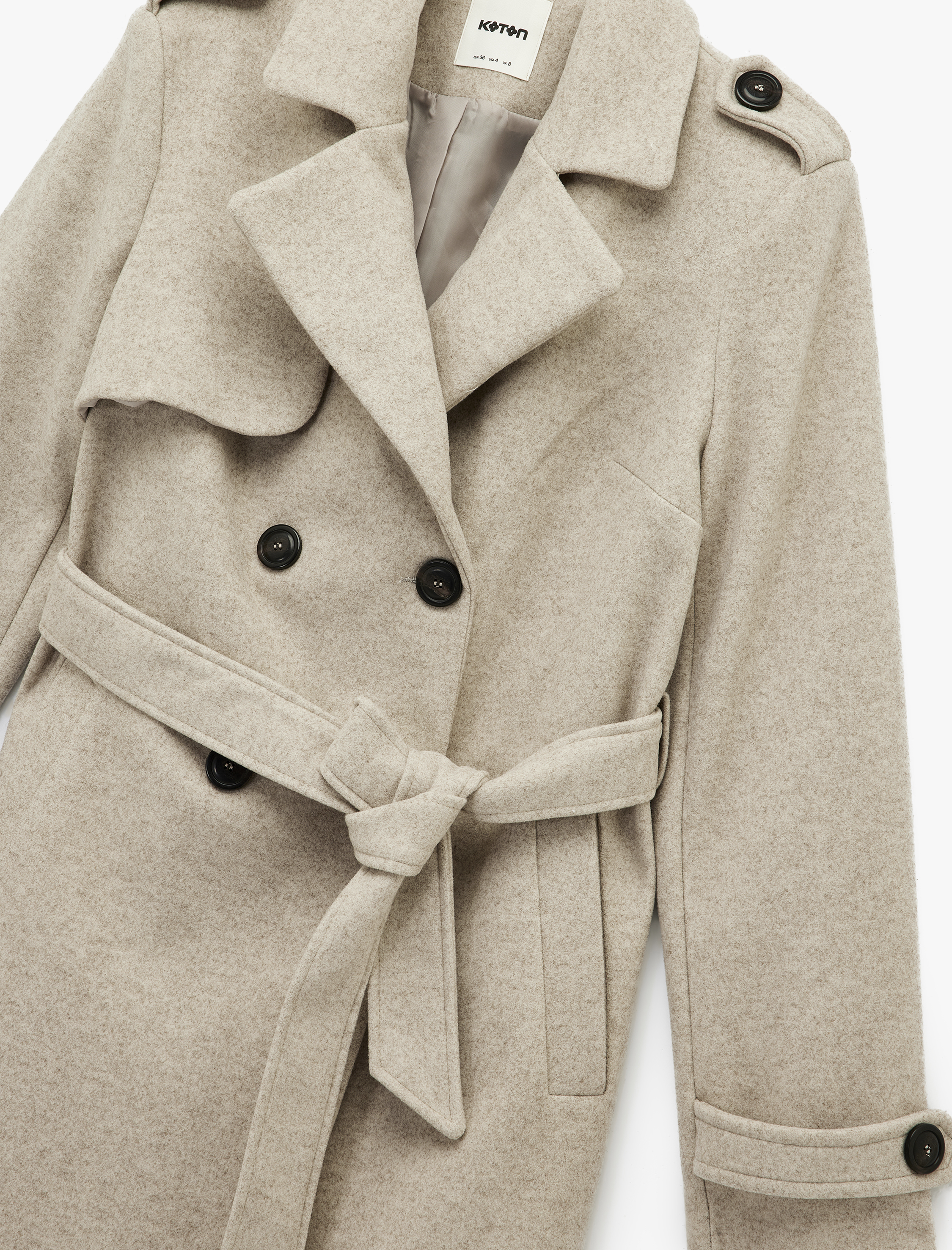   Uzun Kollu Kruvaze Kemerli Uzun Kaşe Kaban