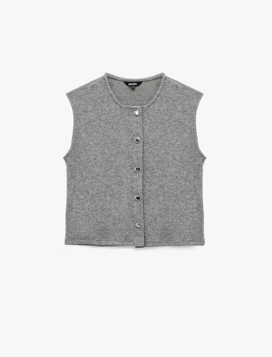   Slim Fit Kolsuz Bisiklet Yaka Düğmeli Hırka