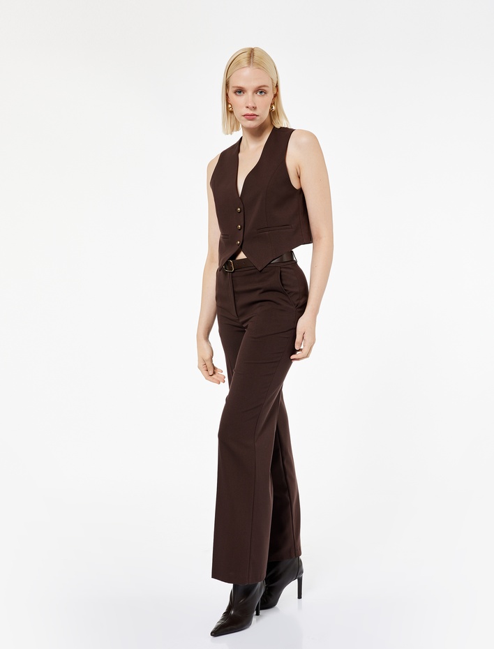  Slim Fit V Yaka Düğmeli Crop Blazer Yelek