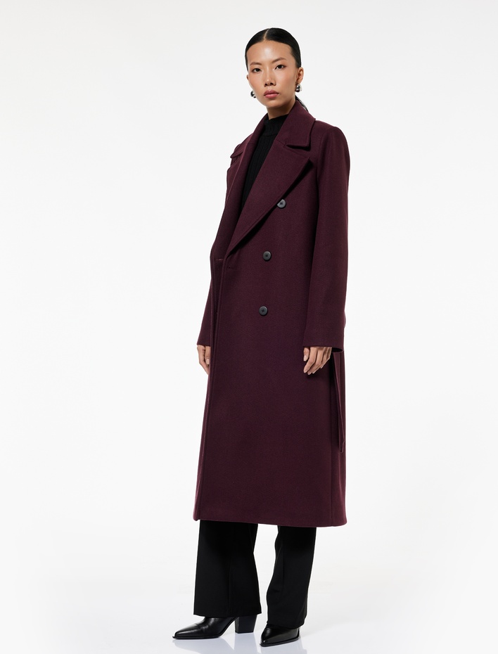  Uzun Kollu Cepli Kruvaze Kemerli Uzun Kaşe Kaban