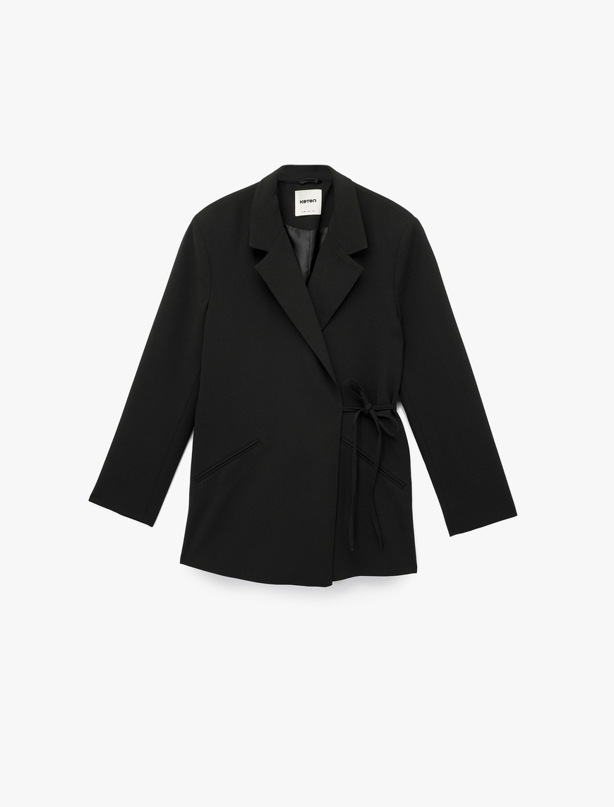   Kruvaze Yaka Uzun Kollu Bağlama Detaylı Blazer Ceket
