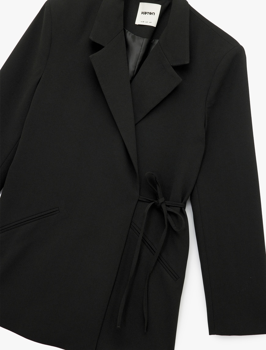   Kruvaze Yaka Uzun Kollu Bağlama Detaylı Blazer Ceket