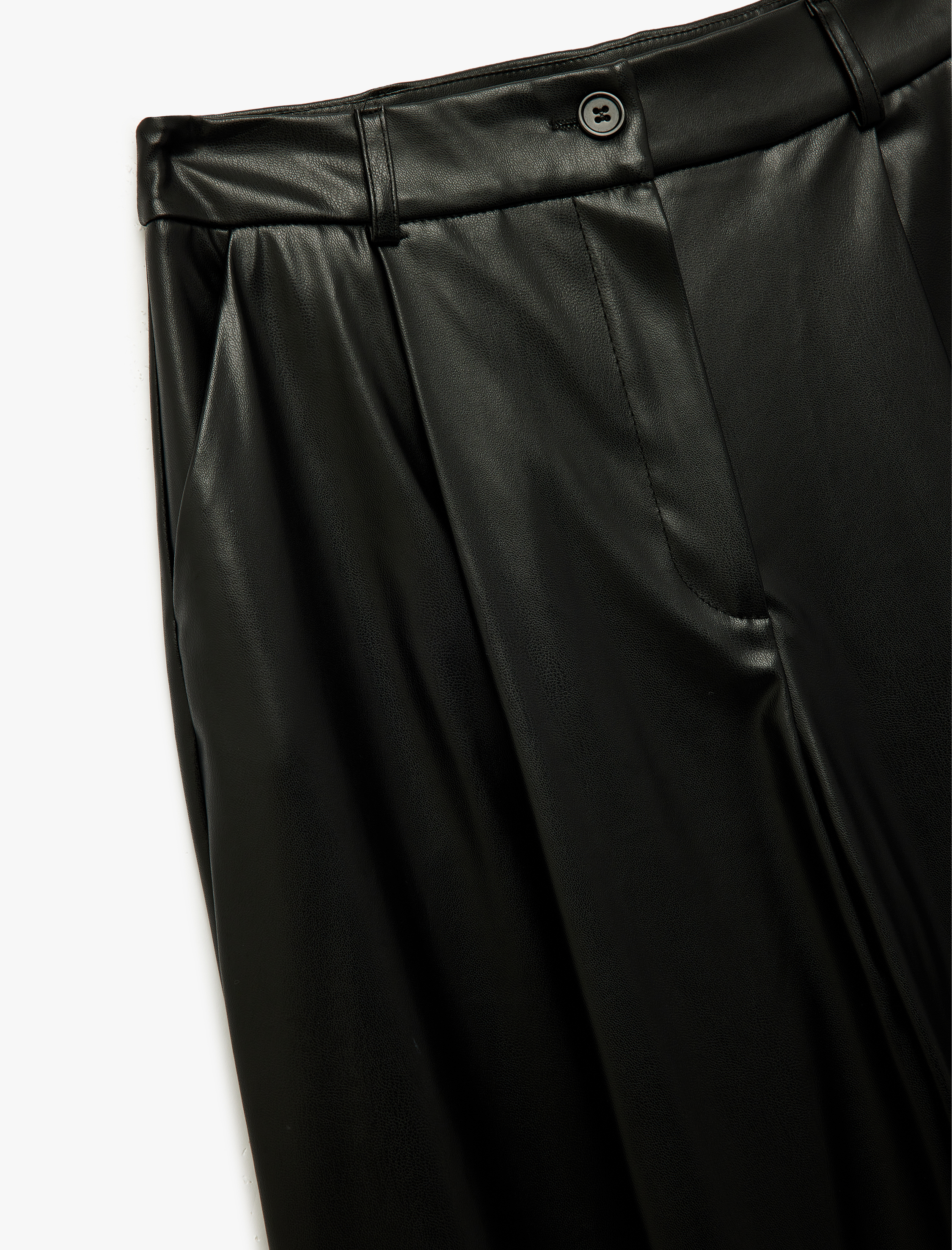   Yüksek Bel Cep Detaylı Palazzo Suni Deri Pantolon