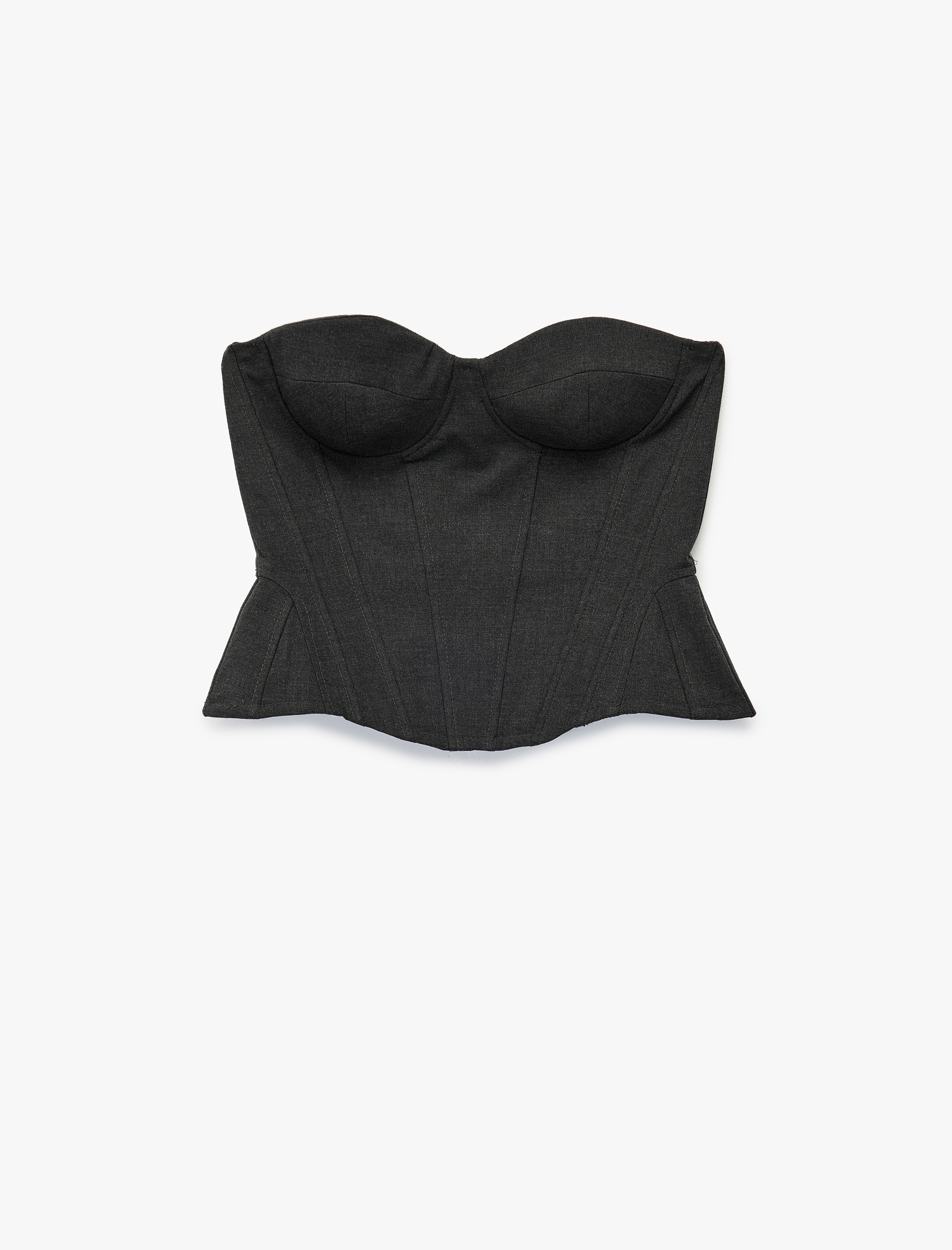   Arkadan Fermuarlı Korse Detaylı Straplez Üst