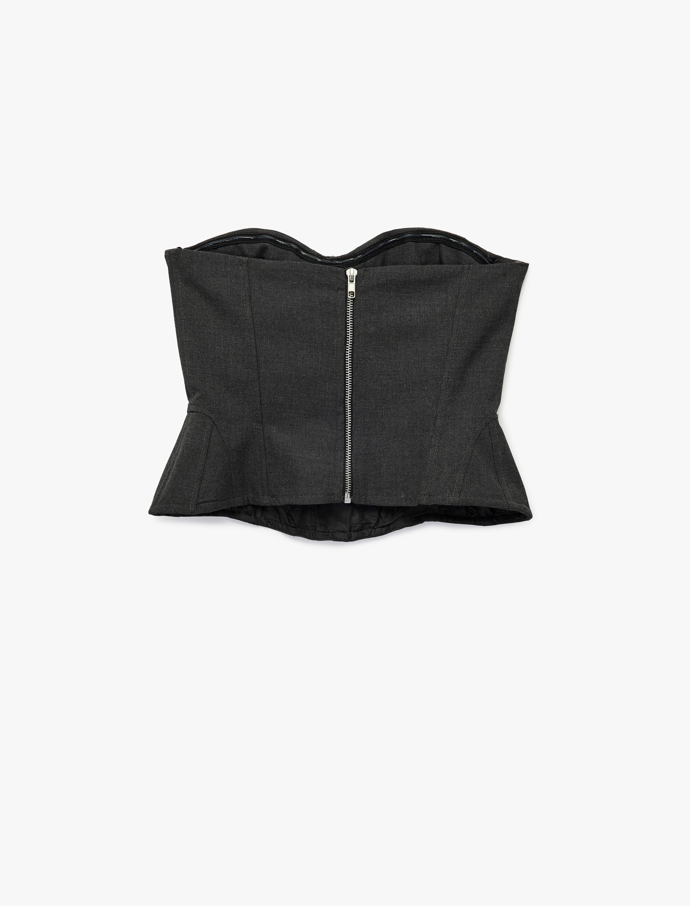   Arkadan Fermuarlı Korse Detaylı Straplez Üst