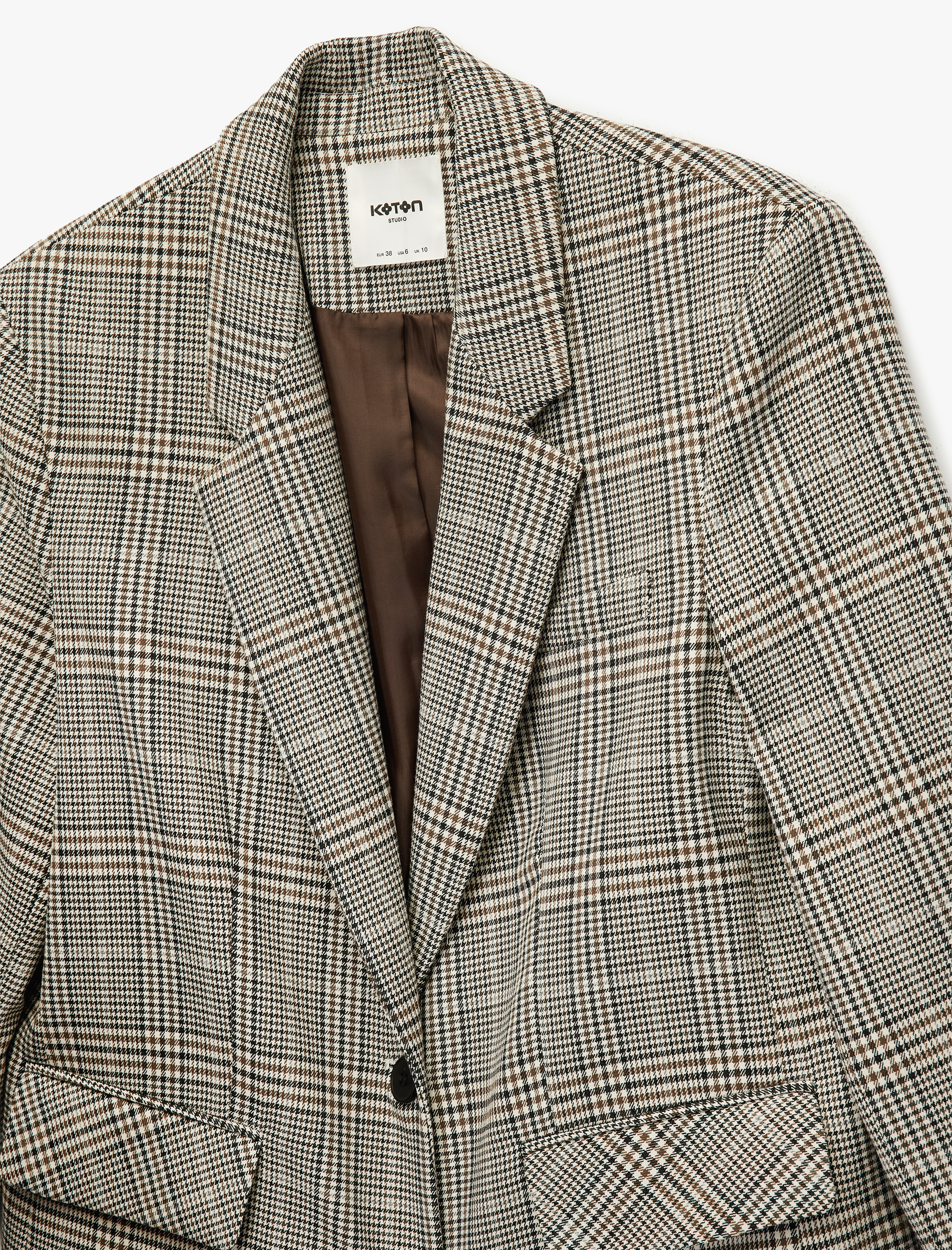   Geniş Yaka Viskon Karışımlı Cep Detaylı Düğmeli Ekoseli Blazer Ceket