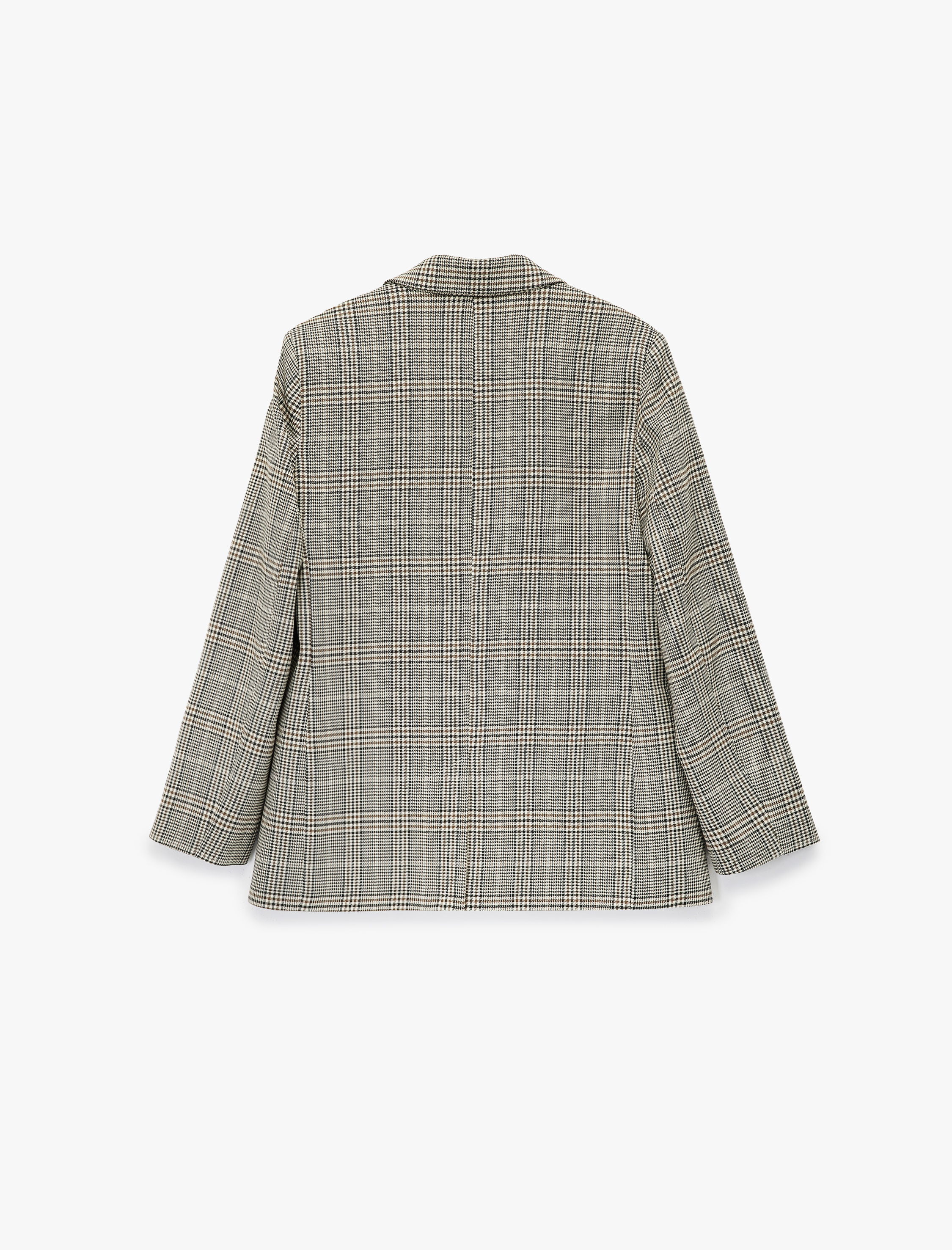   Geniş Yaka Viskon Karışımlı Cep Detaylı Düğmeli Ekoseli Blazer Ceket