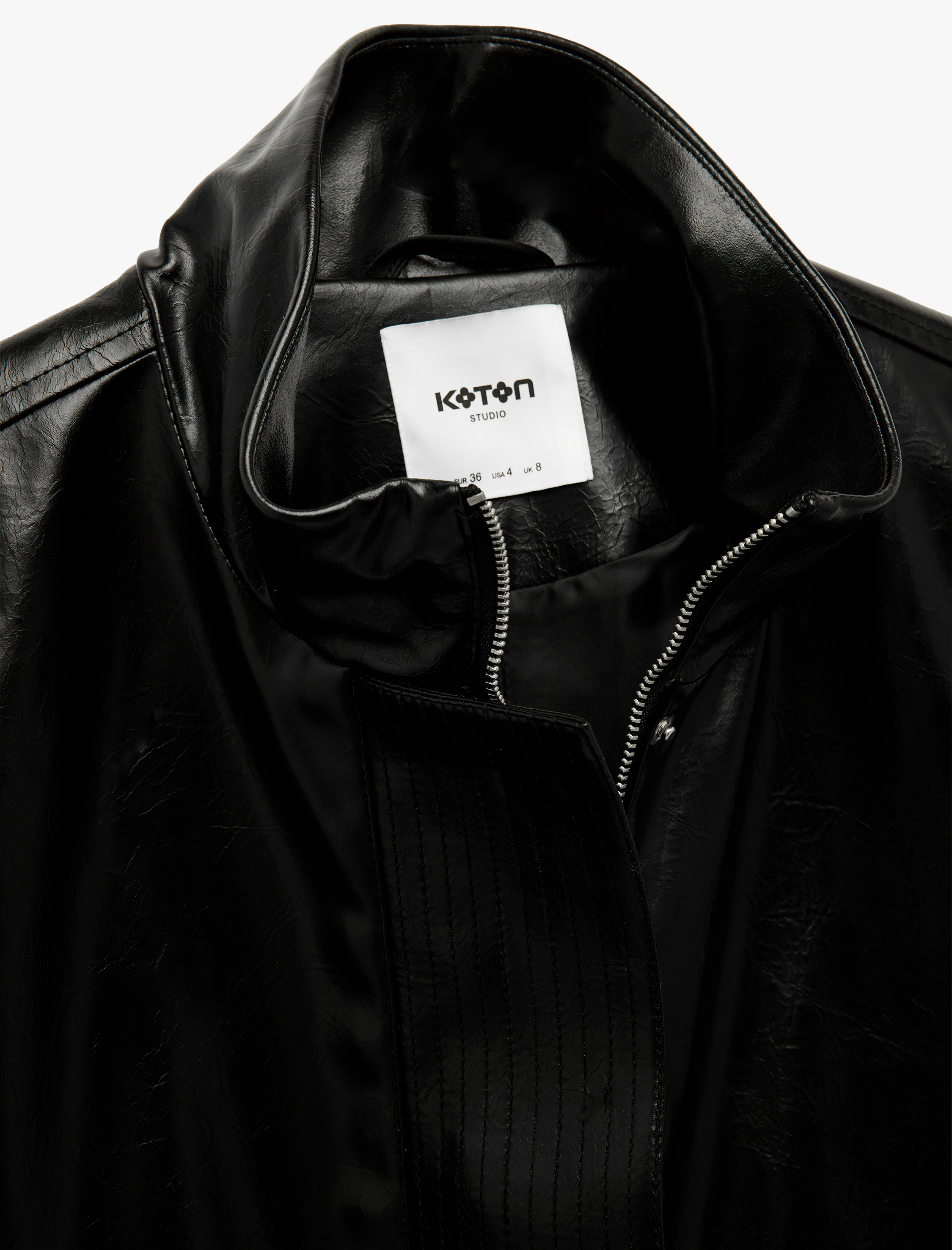   Cepli Fermuarlı Dik Yaka Suni Deri Yelek