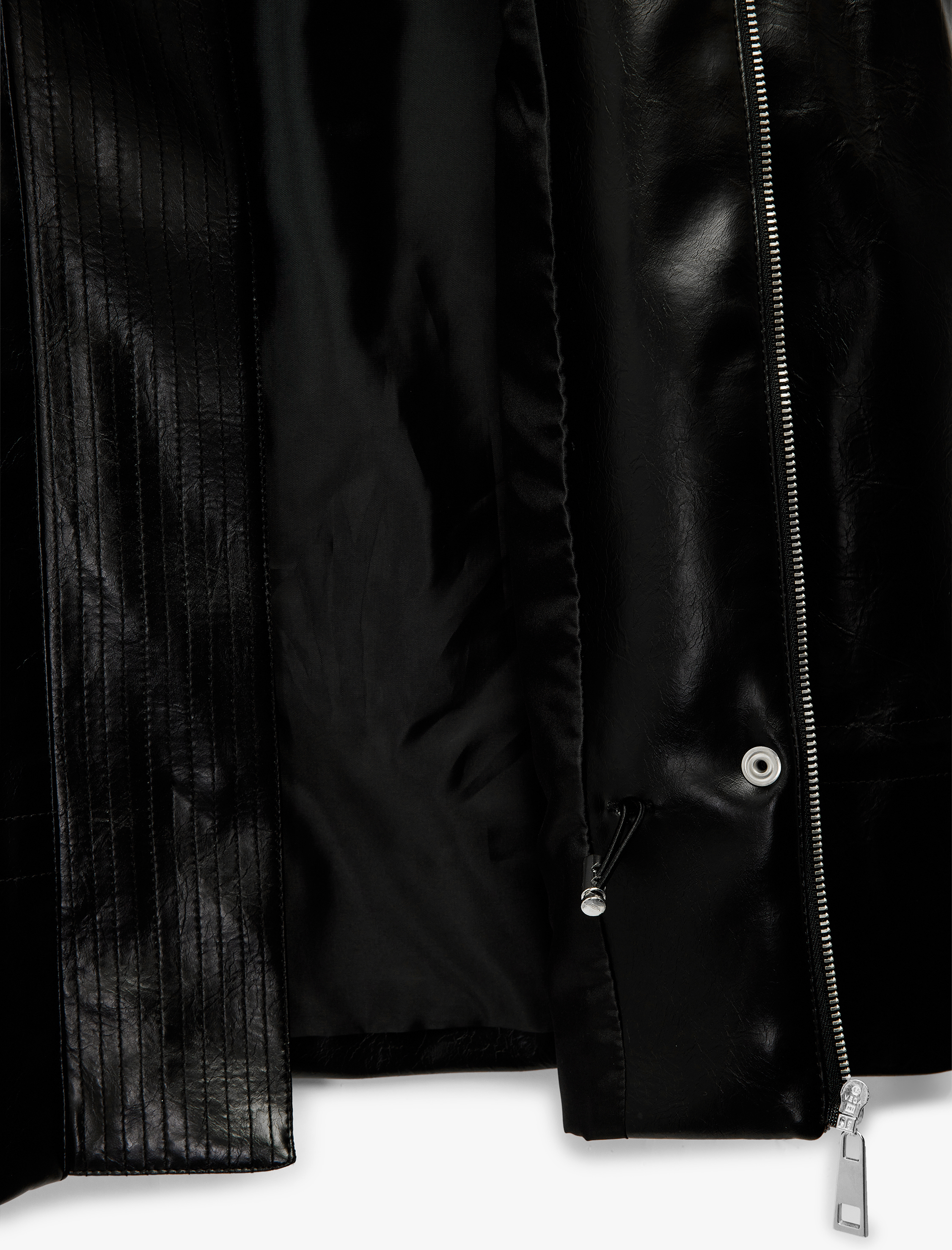   Cepli Fermuarlı Dik Yaka Suni Deri Yelek