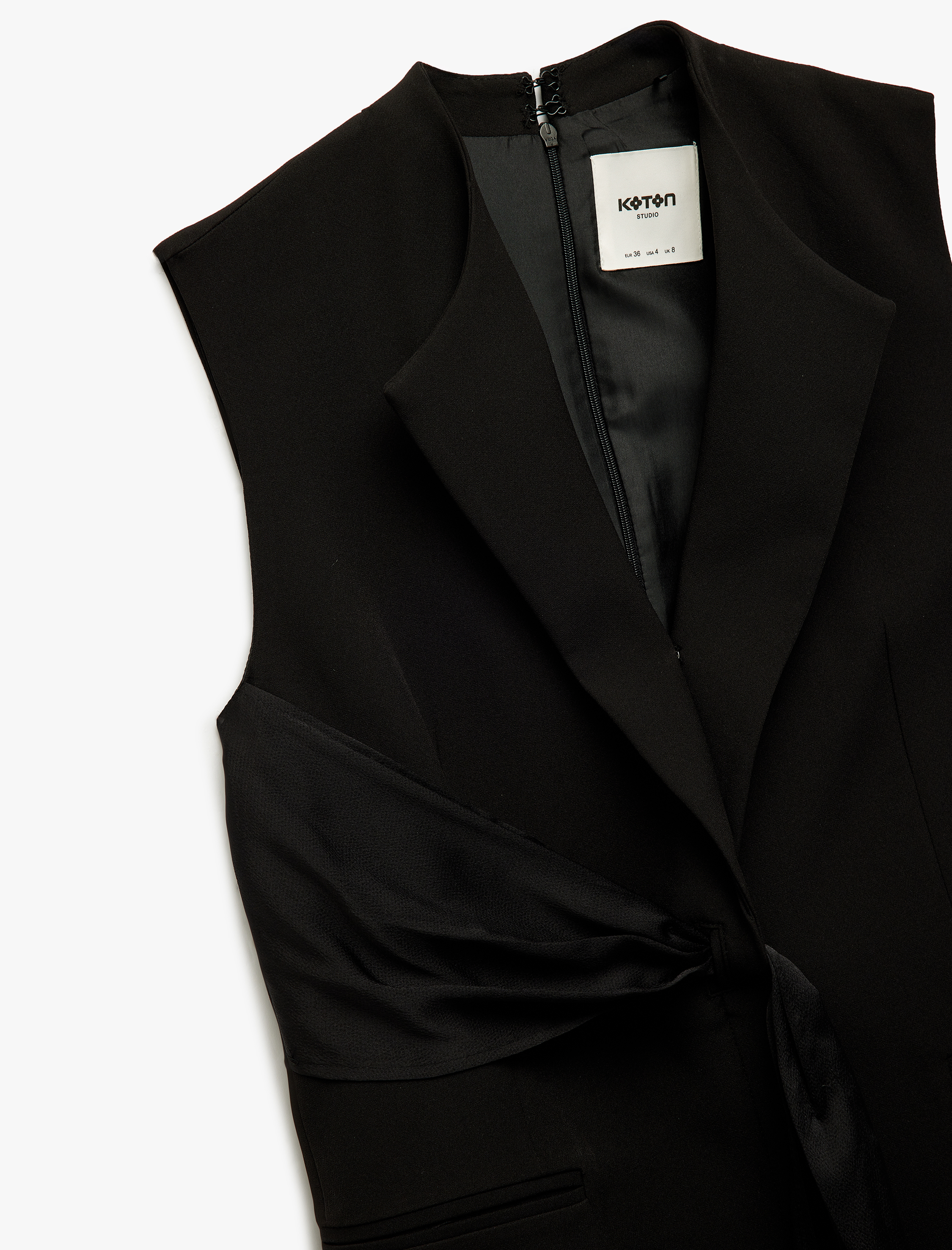   Kruvaze Yaka Kuşak Detaylı Kolsuz Mini Elbise