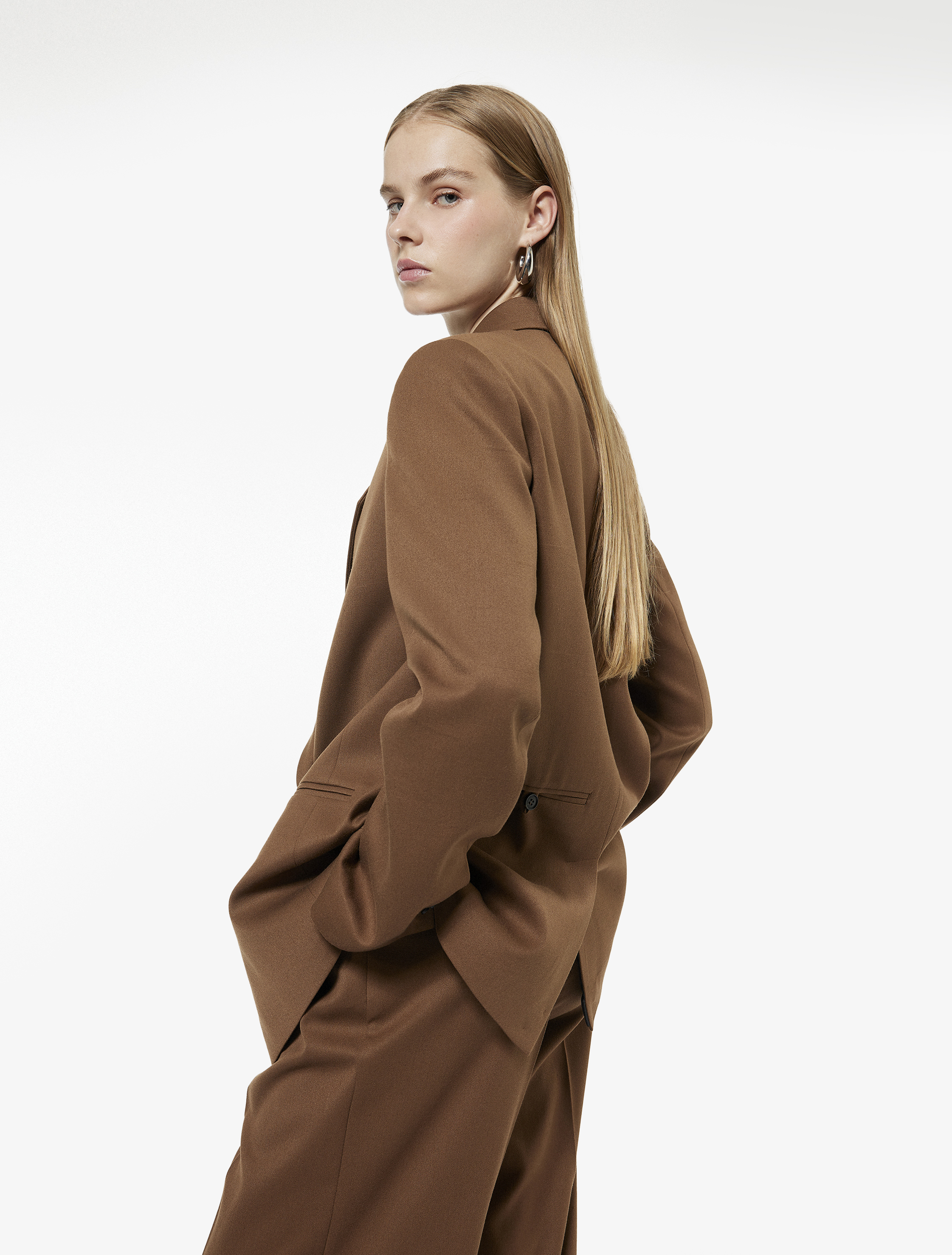   Viskon Karışımlı Düğmeli Cep Detaylı Kruvaze Yaka Blazer Ceket