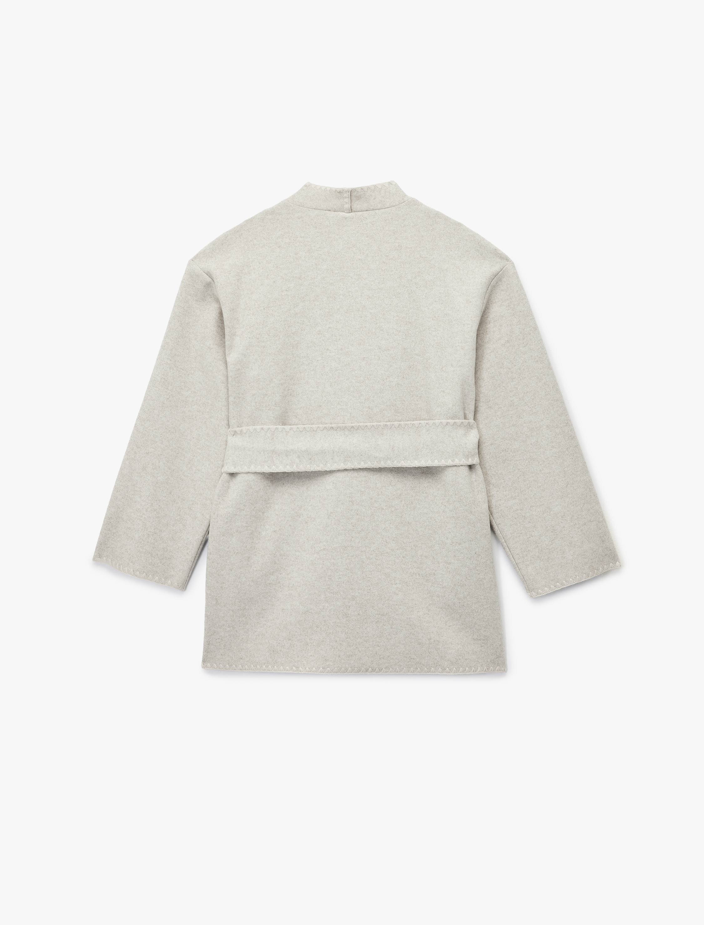   Cepli Kemerli Geniş Uzun Kimono Kollu Şal Yaka Kaşe Kaban