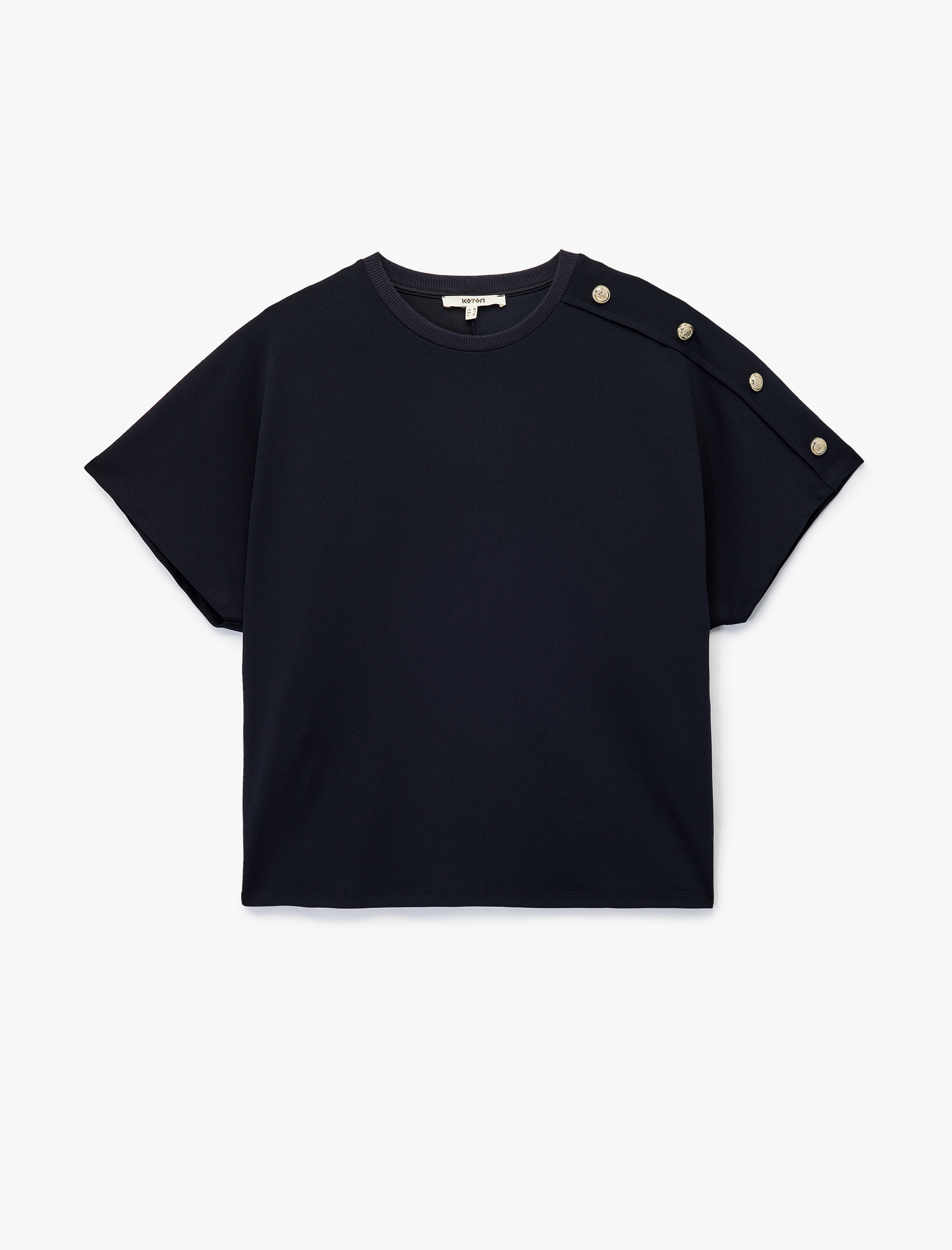   Regular Fit Kısa Kollu Bisiklet Yaka Düğmeli Tişört