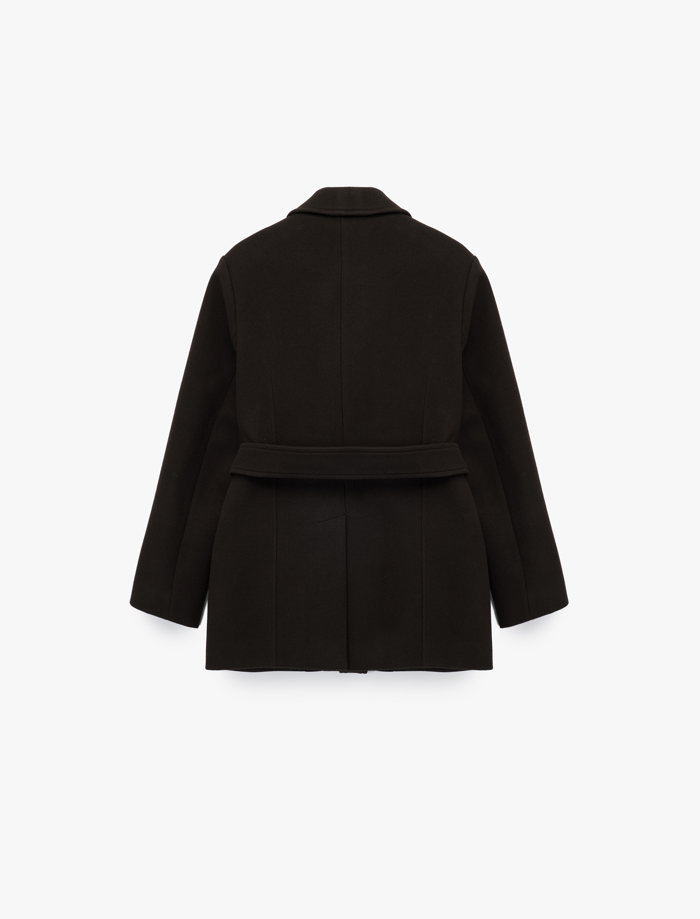   Kısa Kaban Kaşe Kemerli Cepli Kruvaze Uzun Kollu