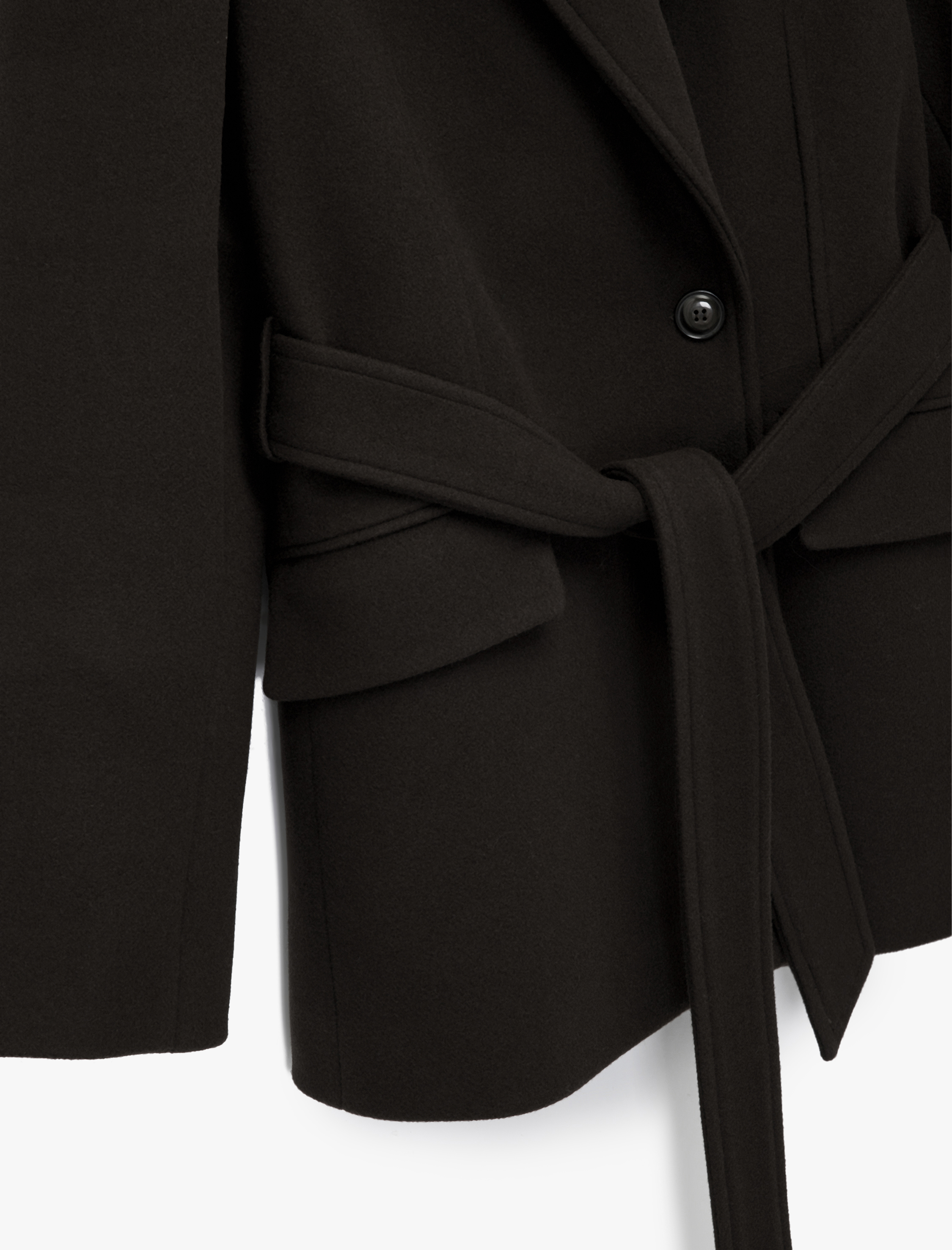   Kısa Kaban Kaşe Kemerli Cepli Kruvaze Uzun Kollu