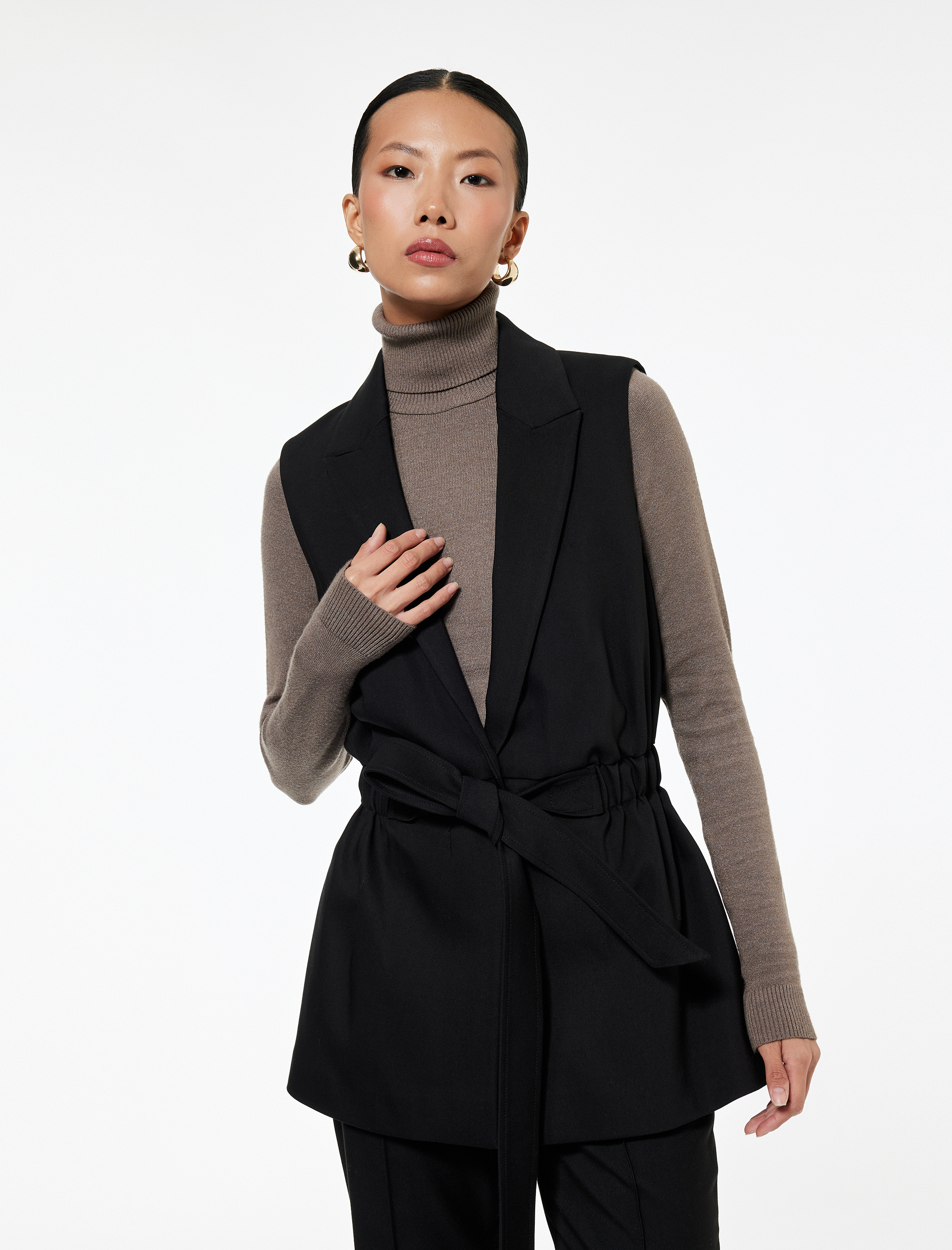   Kruvaze Yaka Kolsuz Kemerli Blazer Yelek