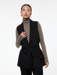 Kruvaze Yaka Kolsuz Kemerli Blazer Yelek
