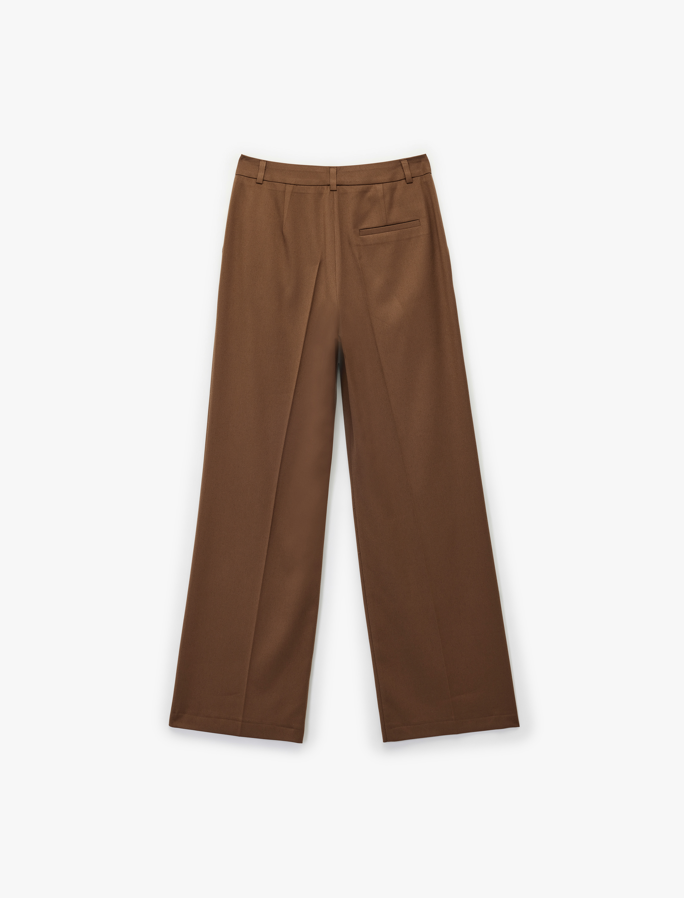   Yüksek Bel Viskon Karışımlı Cepli Kemer Detaylı Geniş Paça Kumaş Pantolon