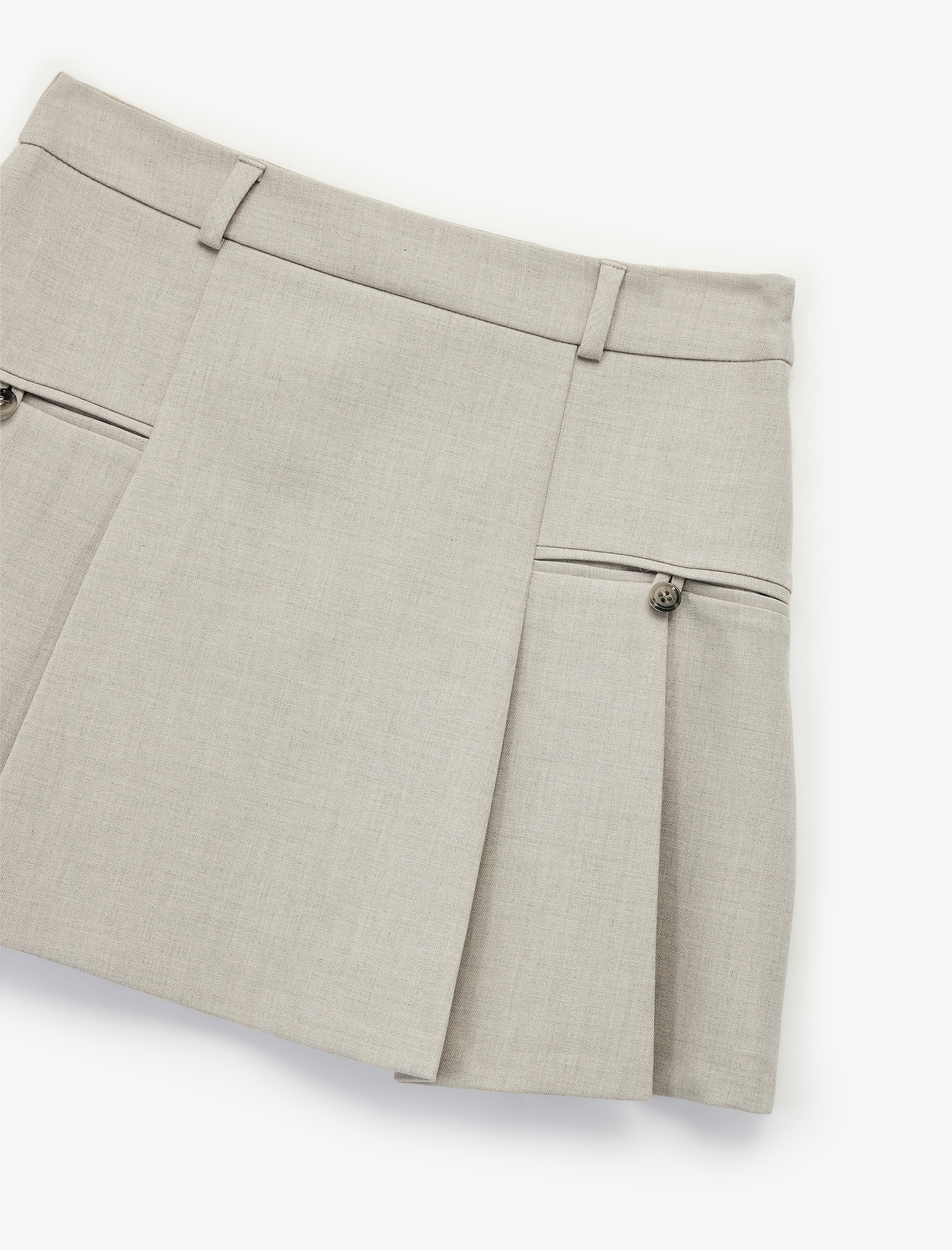   Cep Detaylı A Kesim Pileli Mini Etek