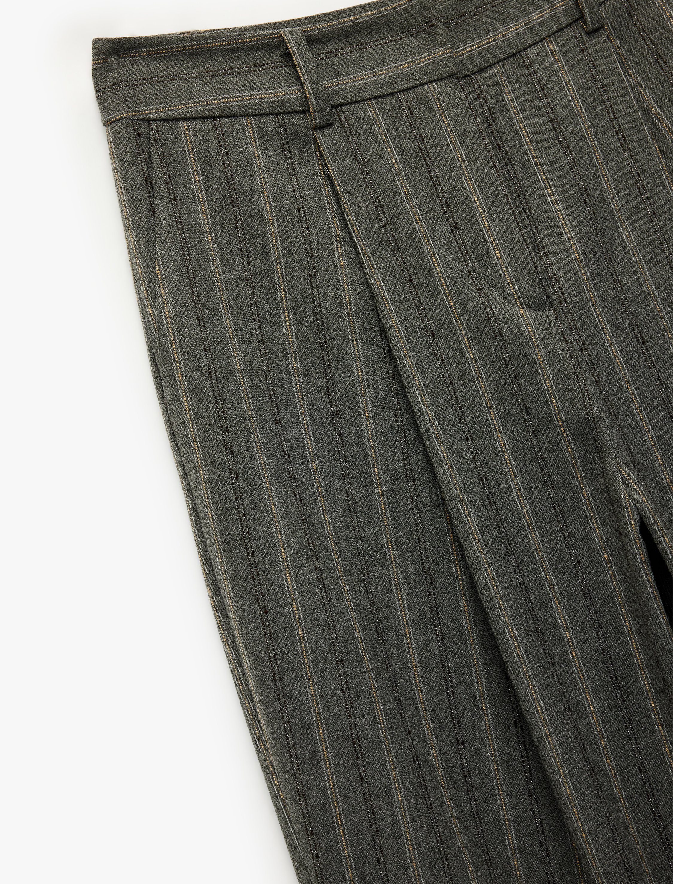   Yüksek Bel Viskon Karışımlı Çizgili Pileli Geniş Paça Pantolon