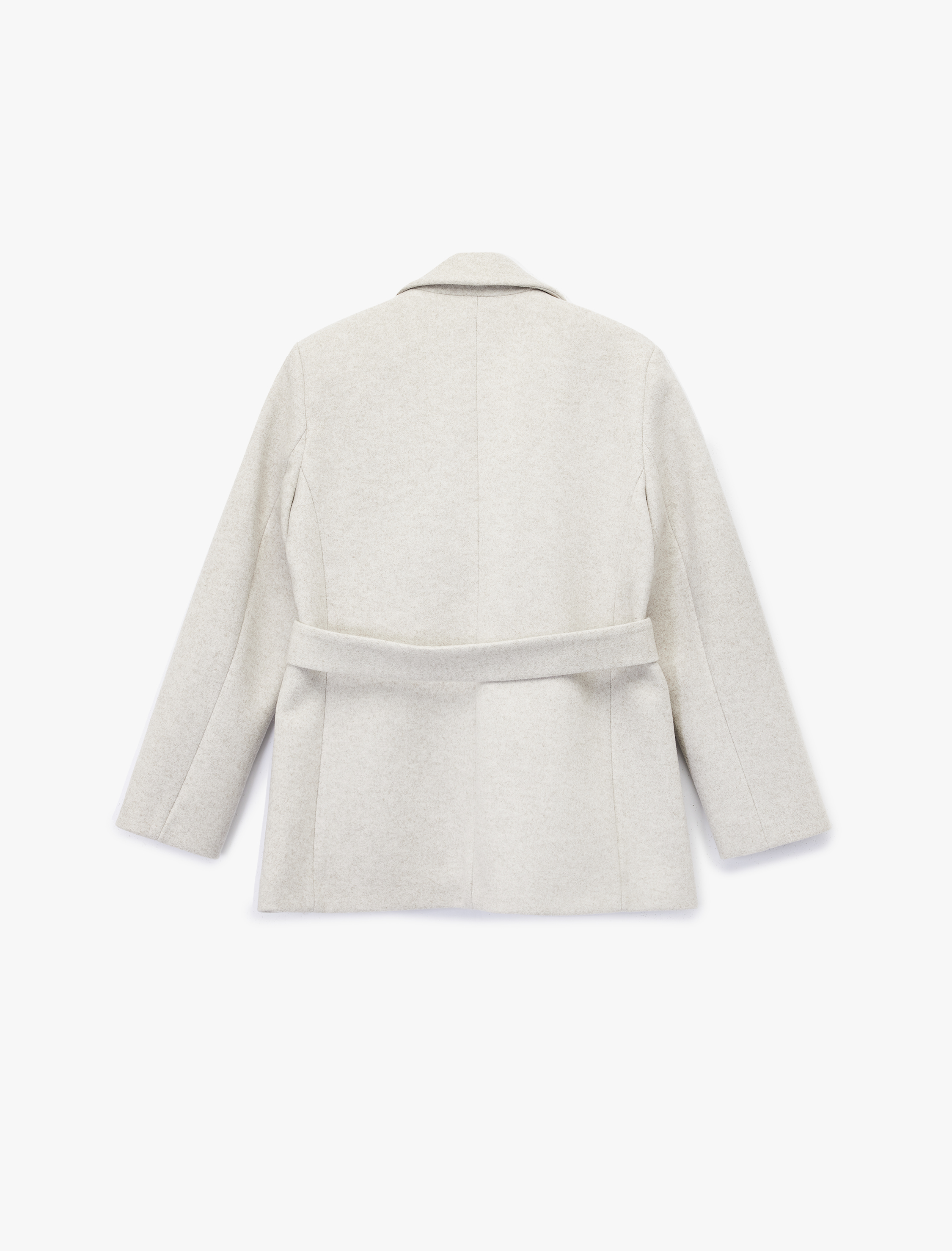   Kuşak Detaylı Uzun Kollu Cepli Kaşe Kaban