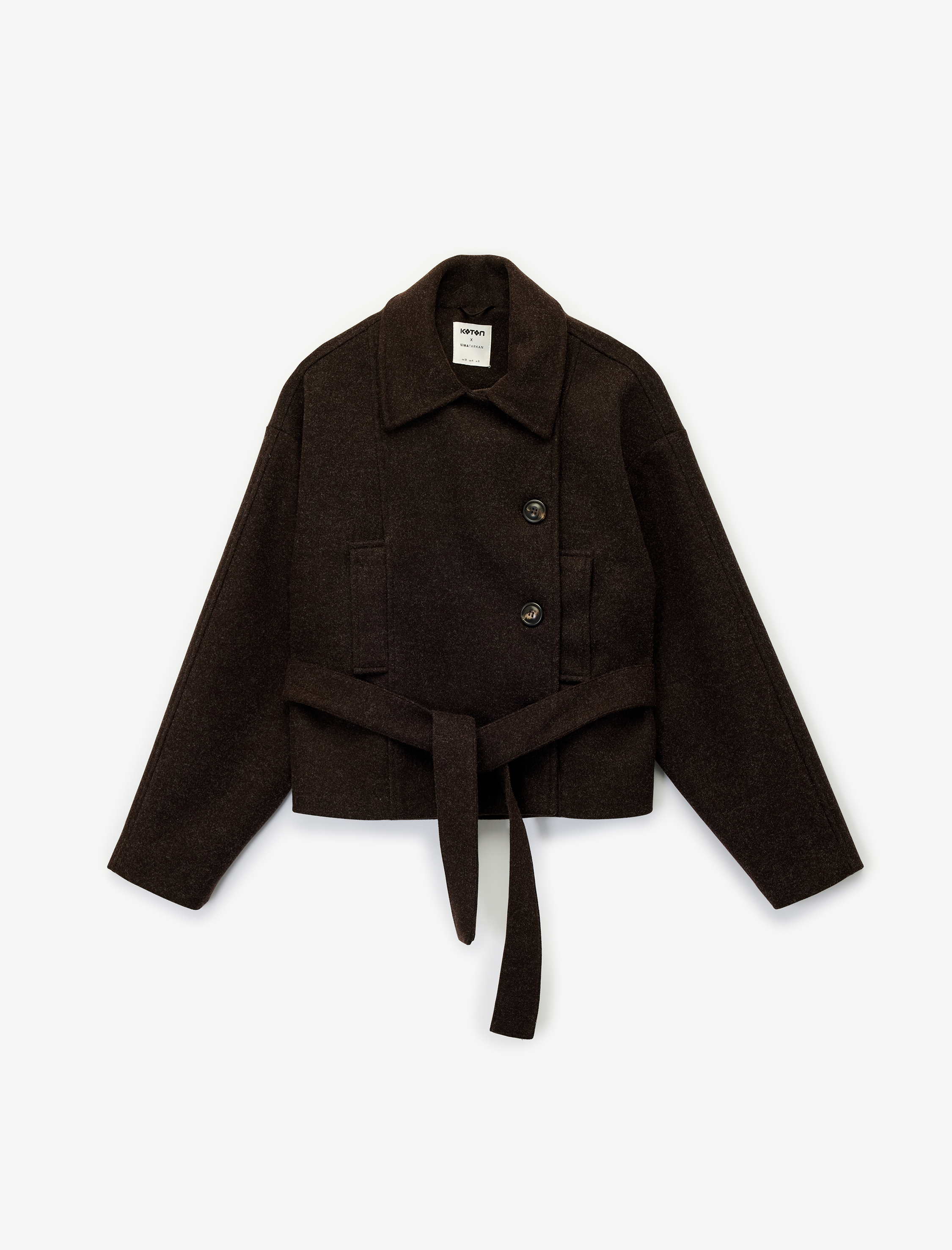   Koton X Sima Tarkan - Kaşe Kısa Kaban Uzun Kollu Kruvaze Kemerli