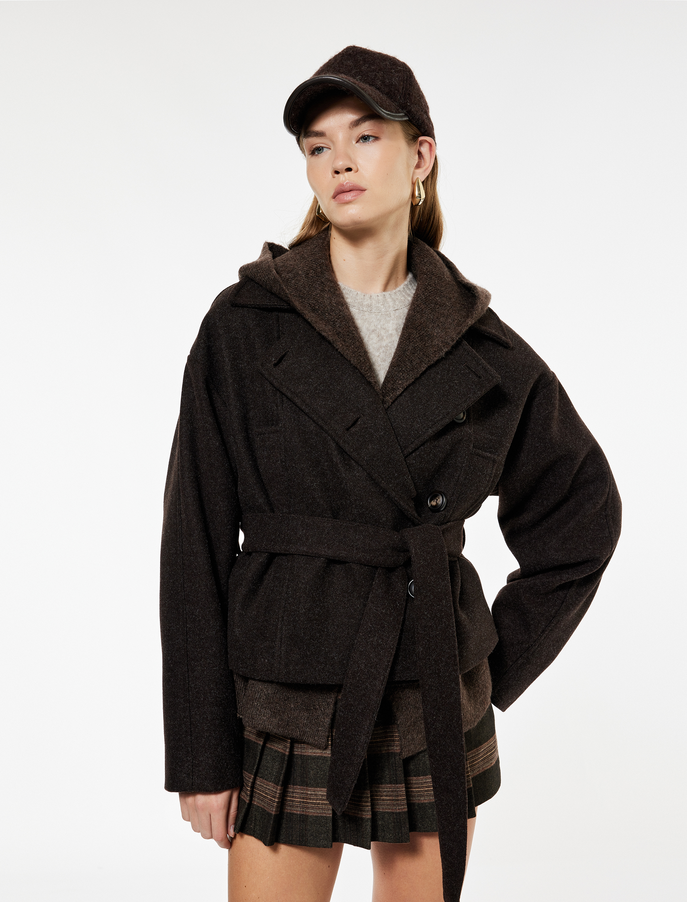   Koton X Sima Tarkan - Kaşe Kısa Kaban Uzun Kollu Kruvaze Kemerli