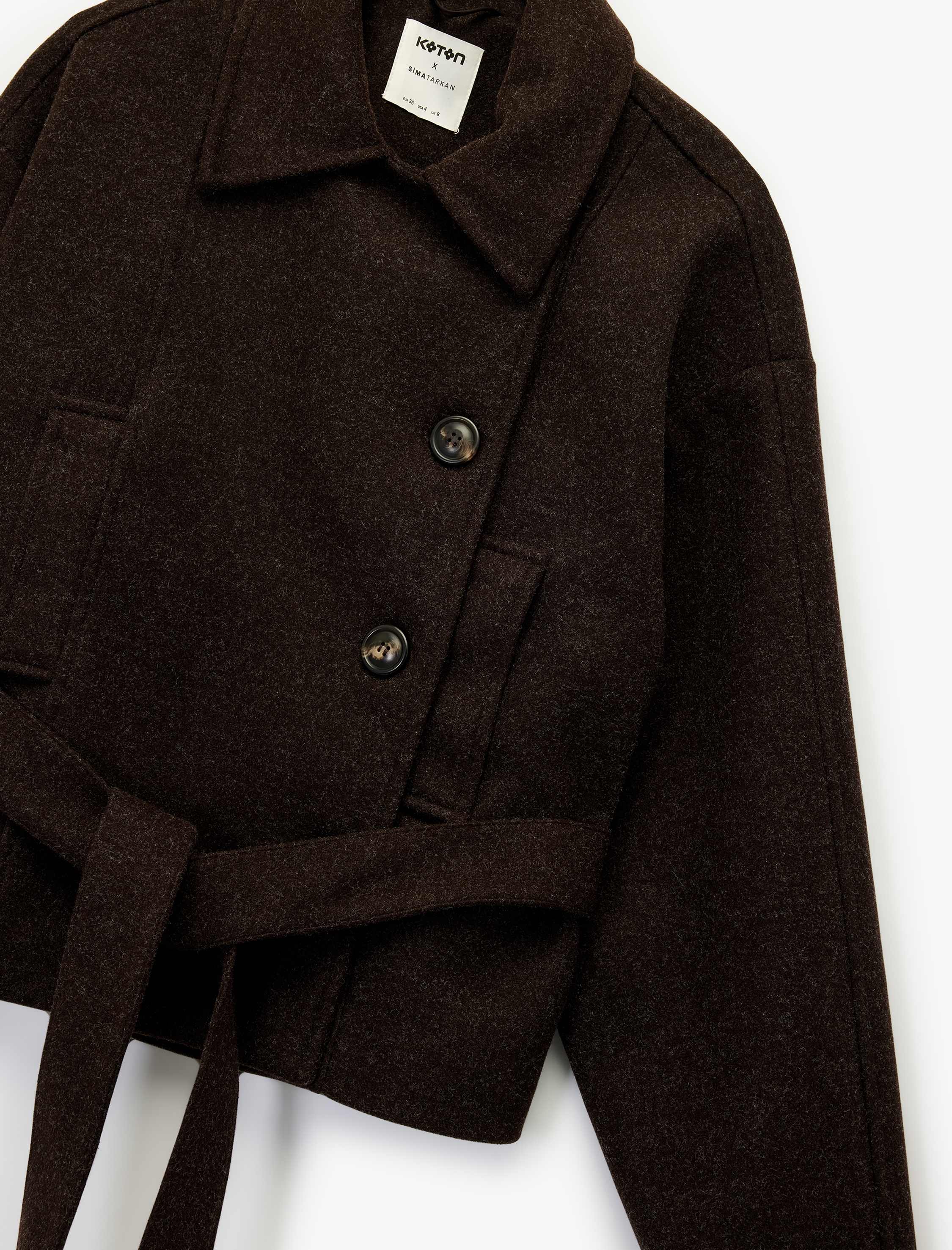   Koton X Sima Tarkan - Kaşe Kısa Kaban Uzun Kollu Kruvaze Kemerli