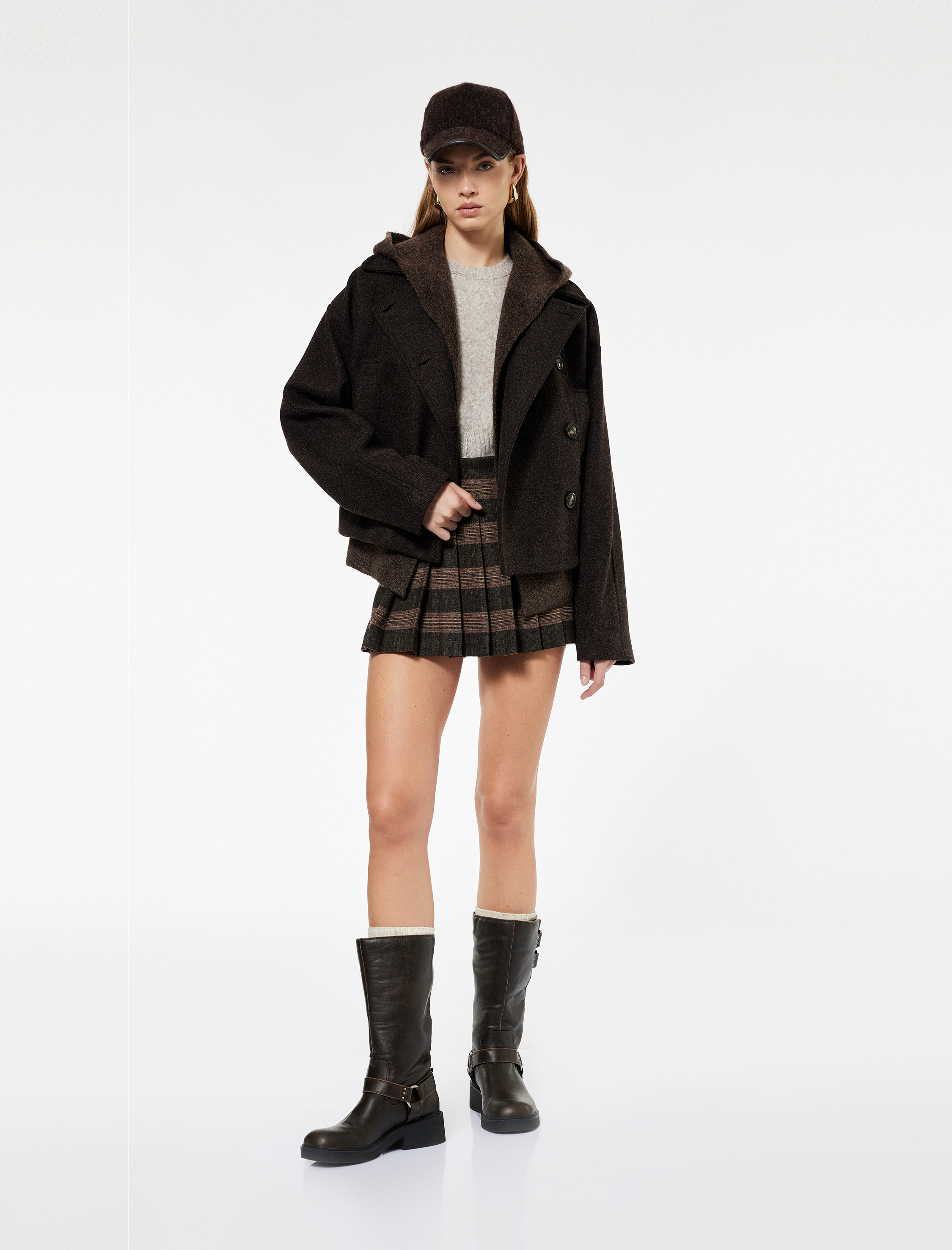   Koton X Sima Tarkan - Kaşe Kısa Kaban Uzun Kollu Kruvaze Kemerli