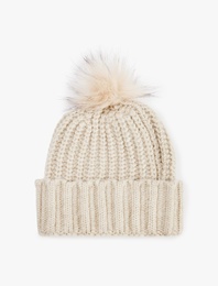 Katlı Pon Pon Detaylı Örgü Bere