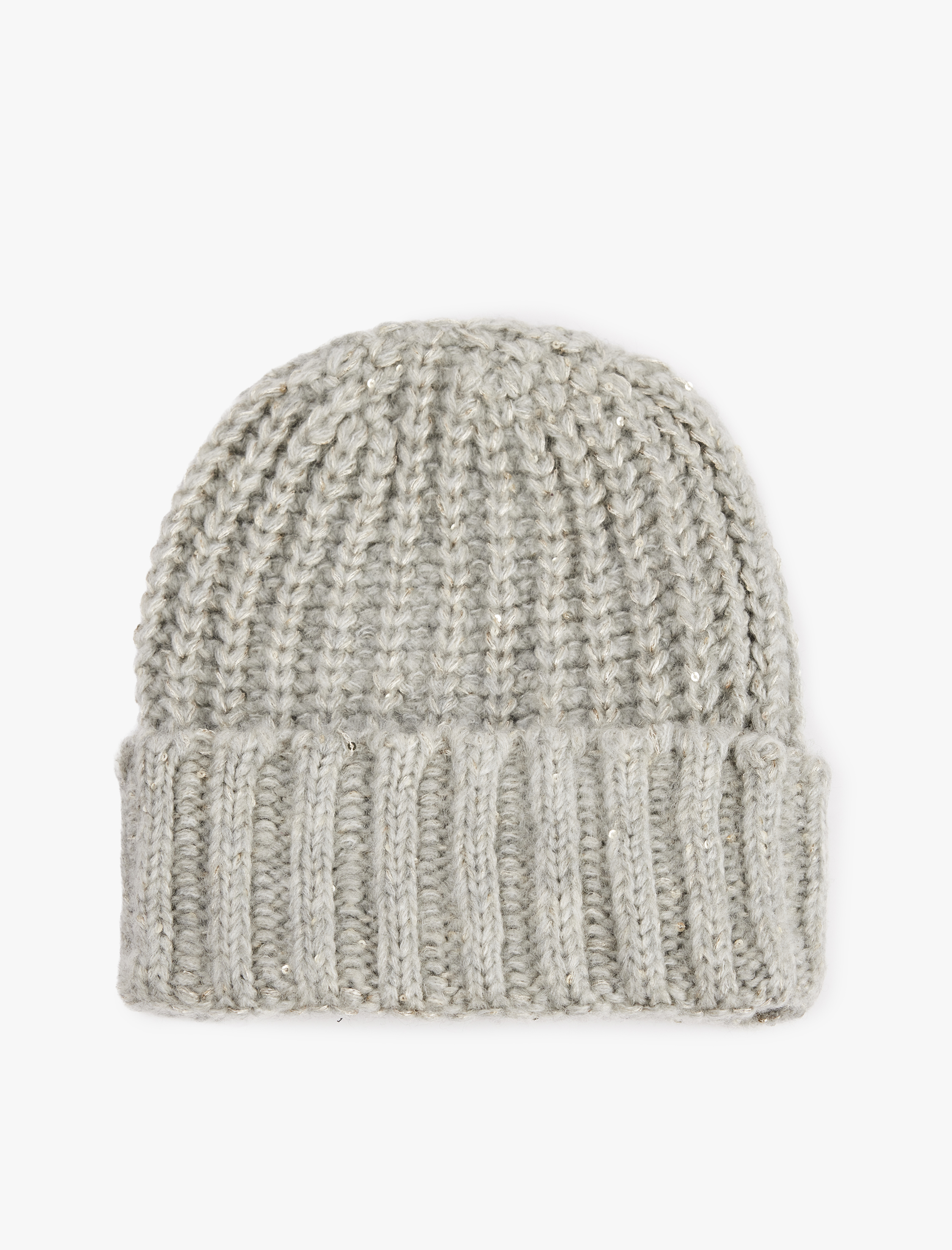  Kadın Simli Dokulu Katlı Triko Örgü Bere