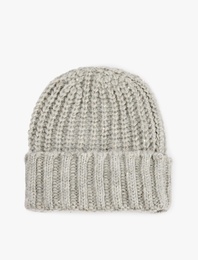 Simli Dokulu Katlı Triko Örgü Bere