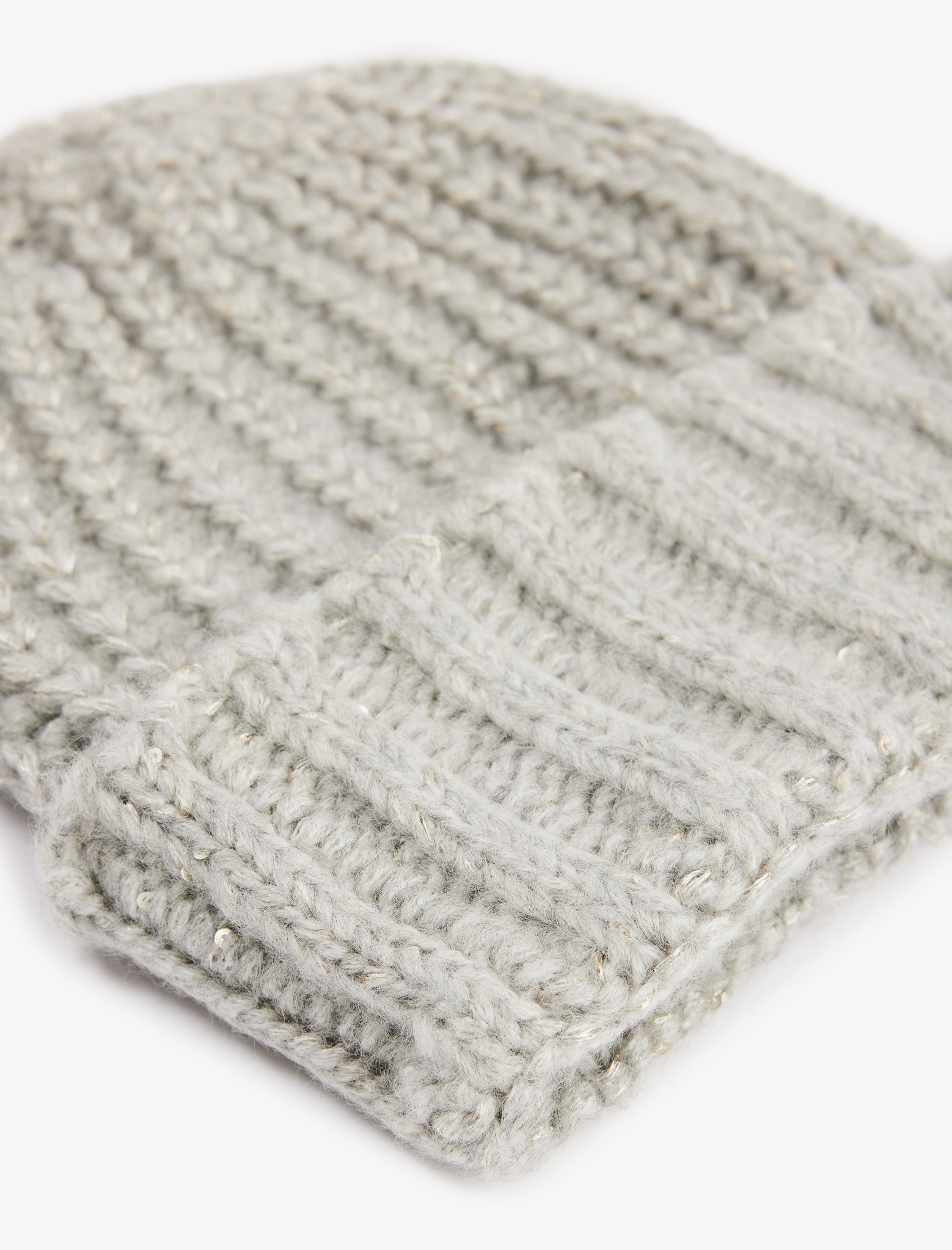  Kadın Simli Dokulu Katlı Triko Örgü Bere