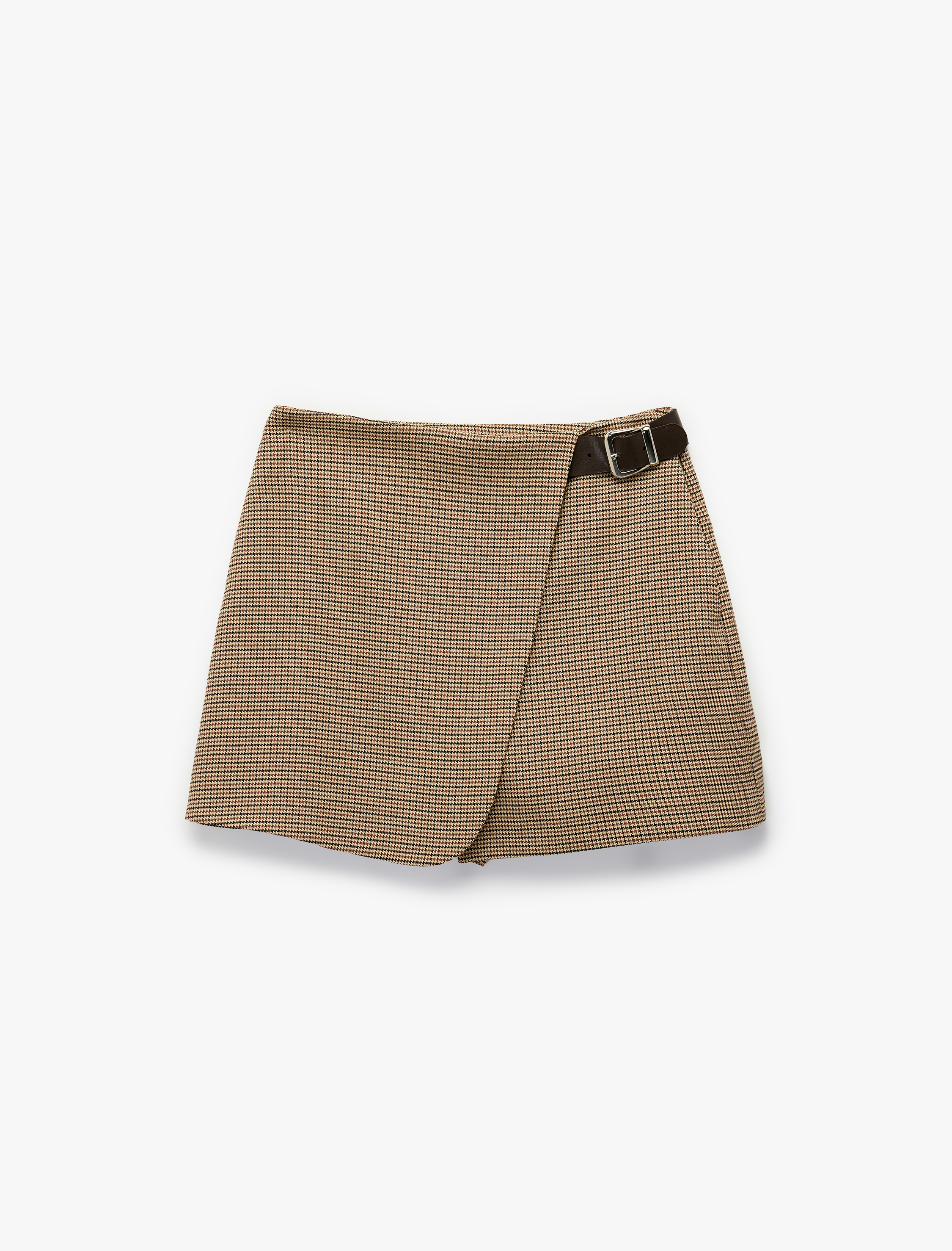   Koton X Sibil Çetinkaya - Kruvaze Yarım Kemer Detaylı Cepli Ekose Mini Şort Etek