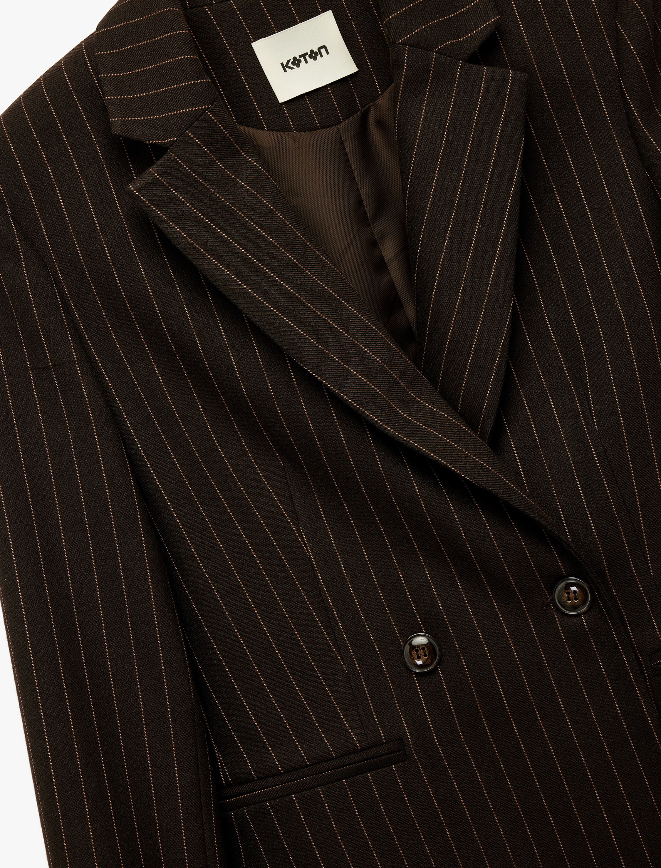   Koton X Sibil Çetinkaya -  Uzun Kollu Cepli Çizgili Kruvaze Blazer Ceket