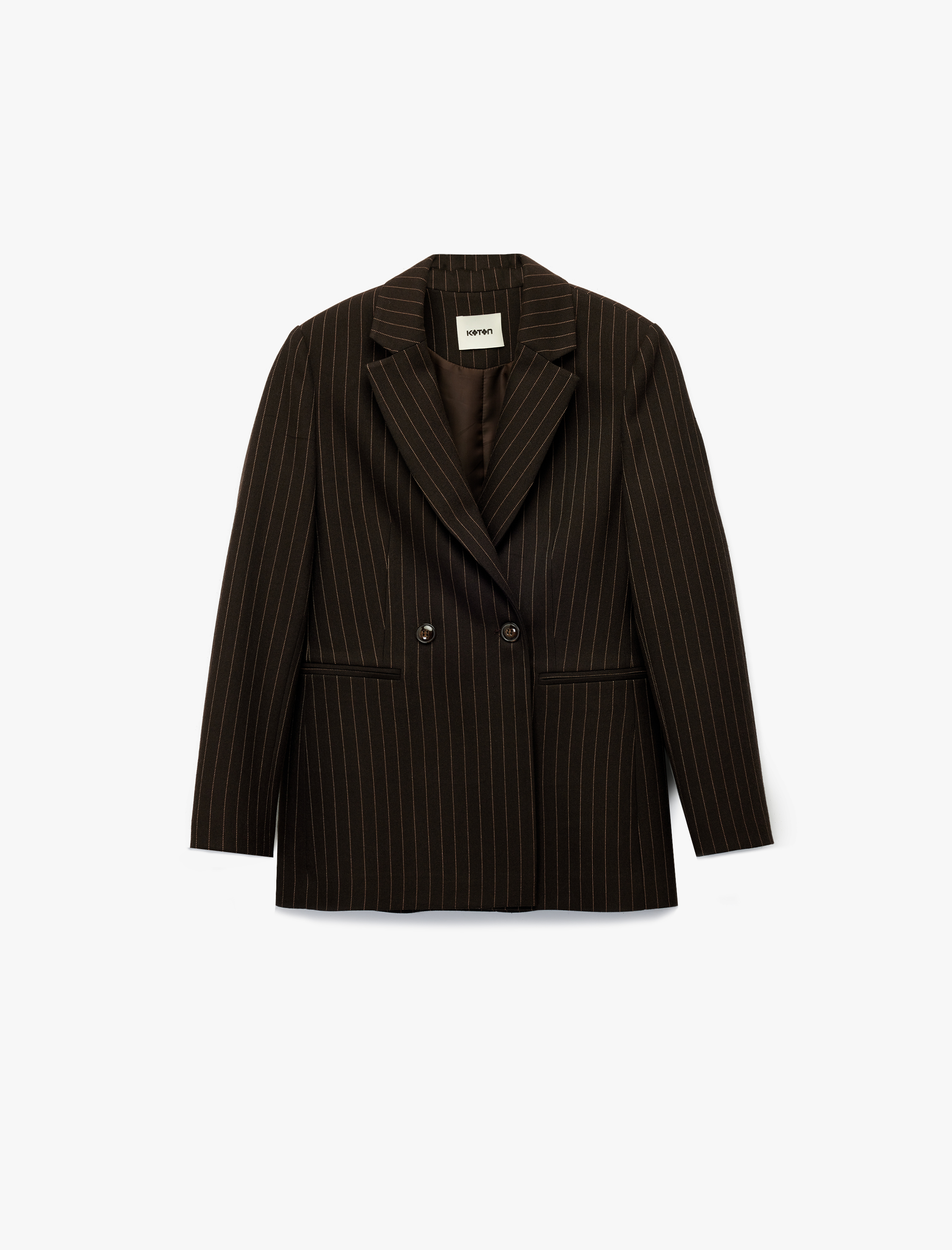   Koton X Sibil Çetinkaya -  Uzun Kollu Cepli Çizgili Kruvaze Blazer Ceket